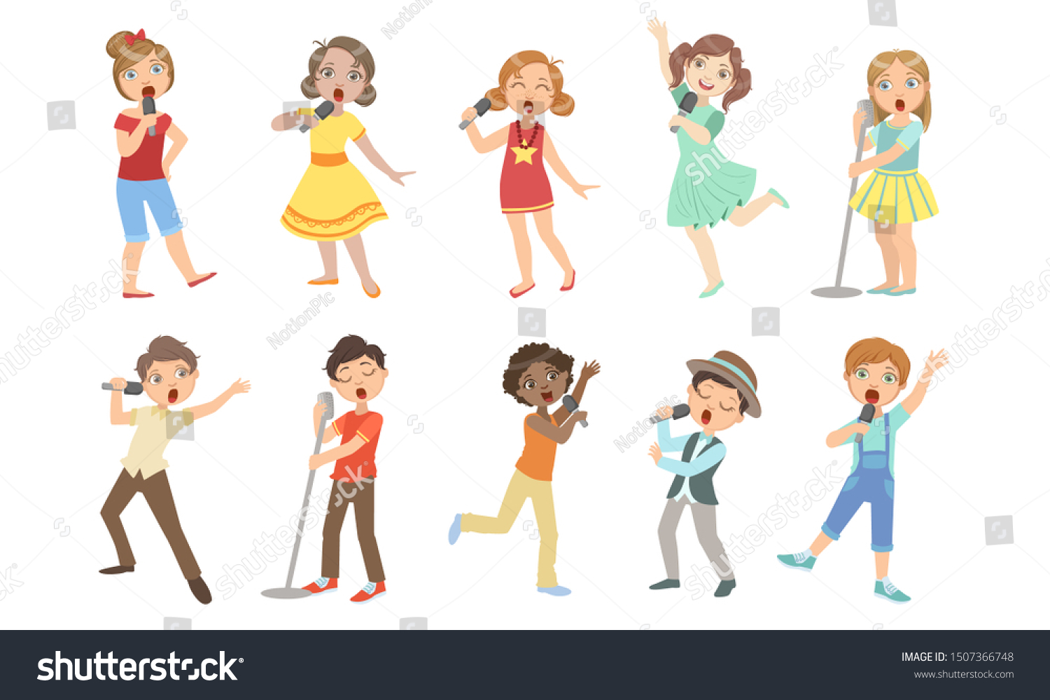 Cute Children Singing Microphones Set Boys Stock Vector (Royalty Free ...