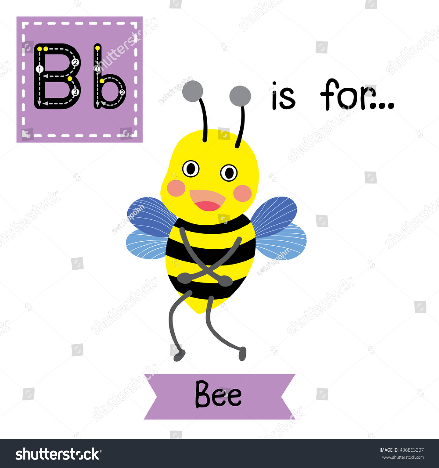 Cute Children Zoo Alphabet B Letter Tracing Of Happy Bee Standing For ...