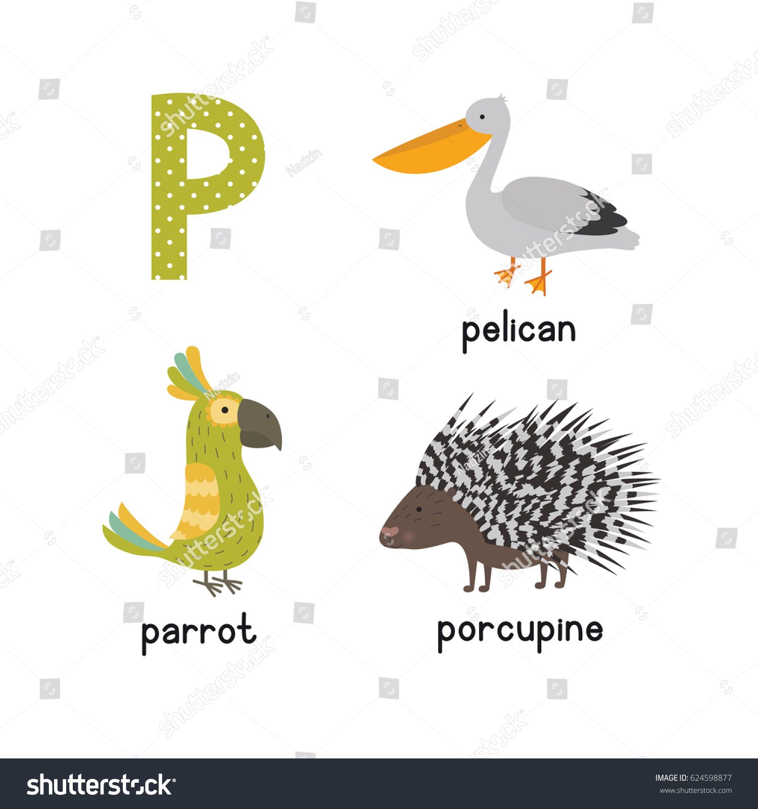 Cute Children Zoo Alphabet P Letter Stock Vector 624598877 - Shutterstock