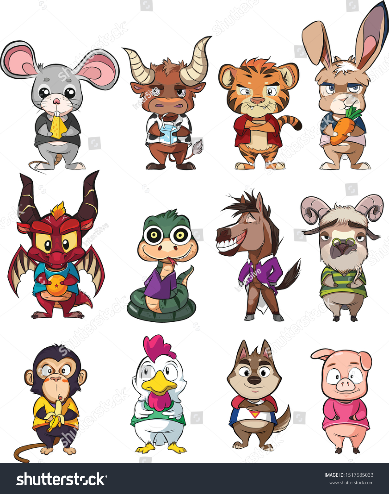 SVG of Cute 12 Chinese zodiac signs consisted of 12 different animals  svg