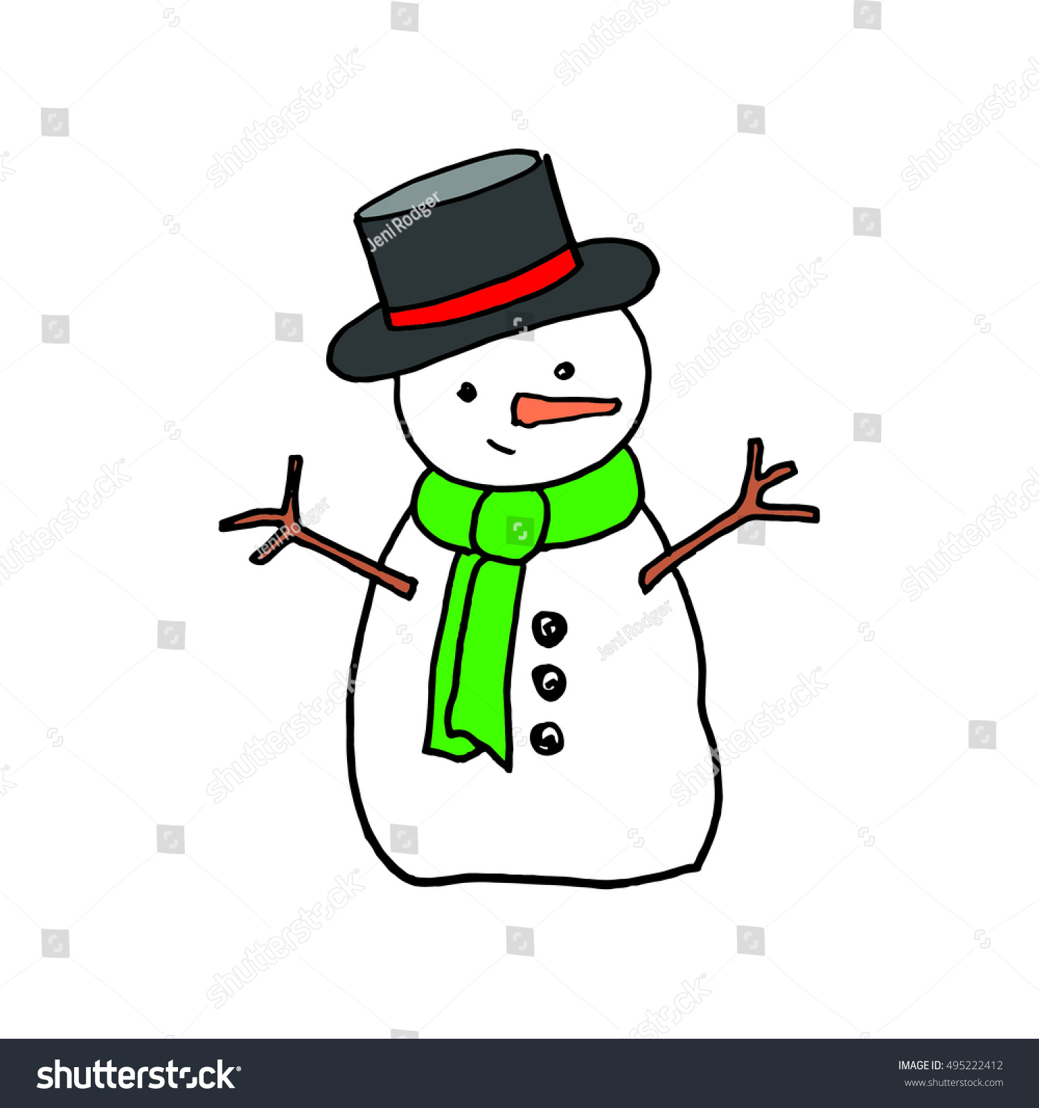 Cute Christmas Holiday Cartoon Snowman Outline Stock Vector Royalty Free