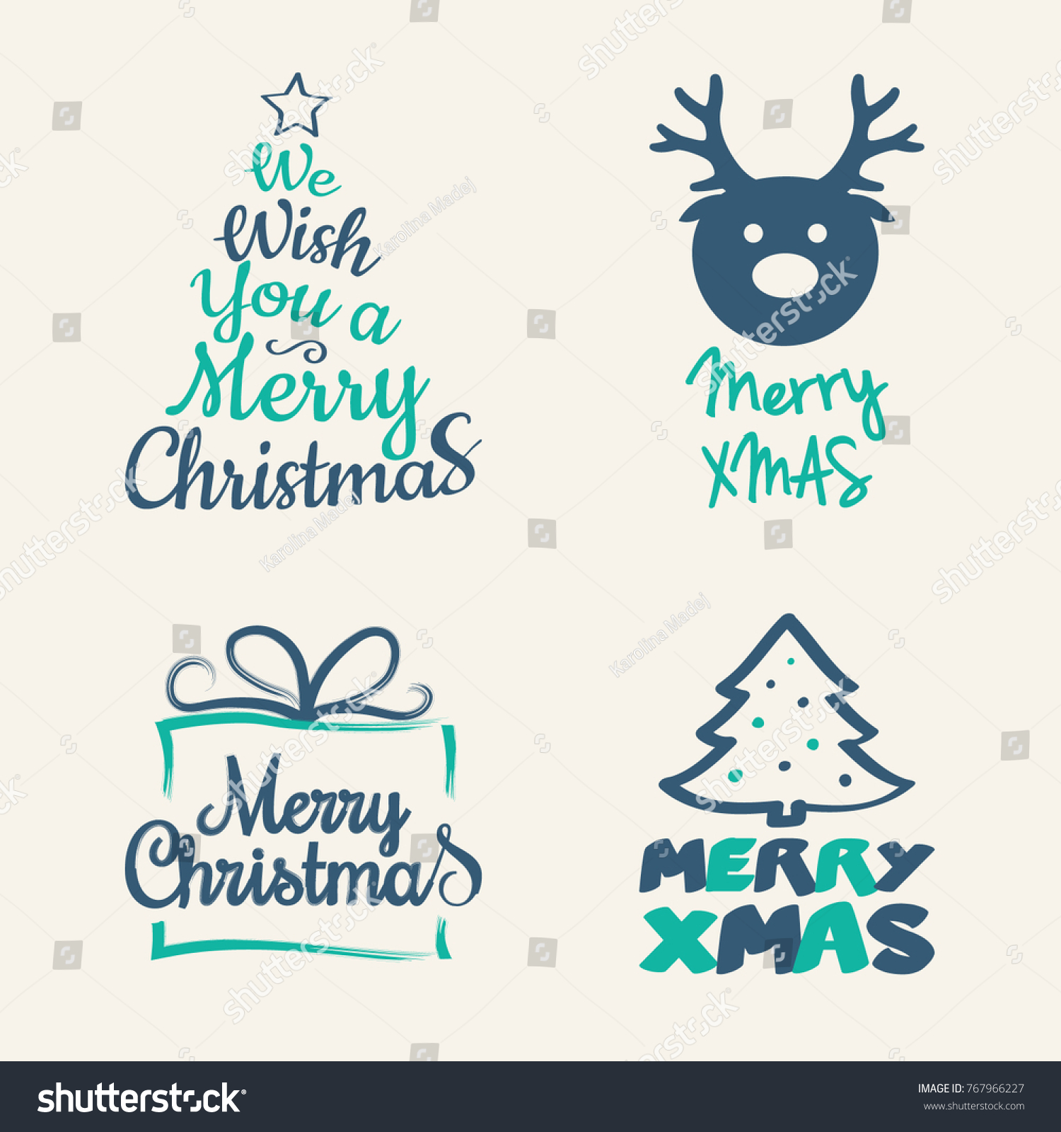 Cute Christmas icons with wishes collection Vector