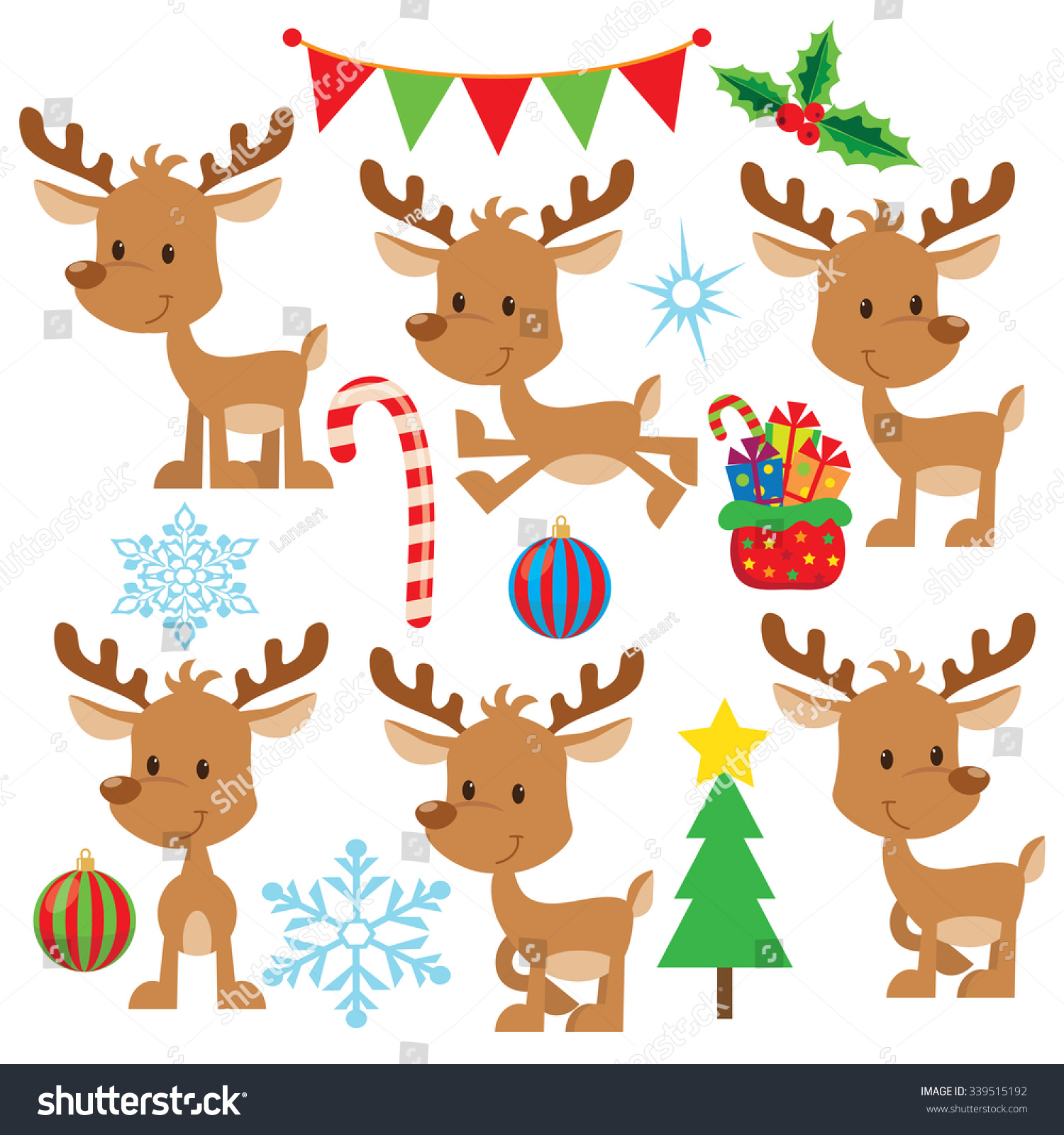 Download Cute Christmas Reindeer Vector Illustration Stock Vector Royalty Free 339515192 PSD Mockup Templates