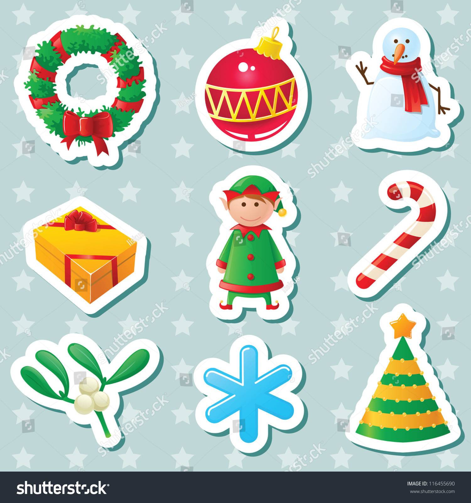 Cute Christmas Stickers Set Stock Vector Illustration 116455690 ...