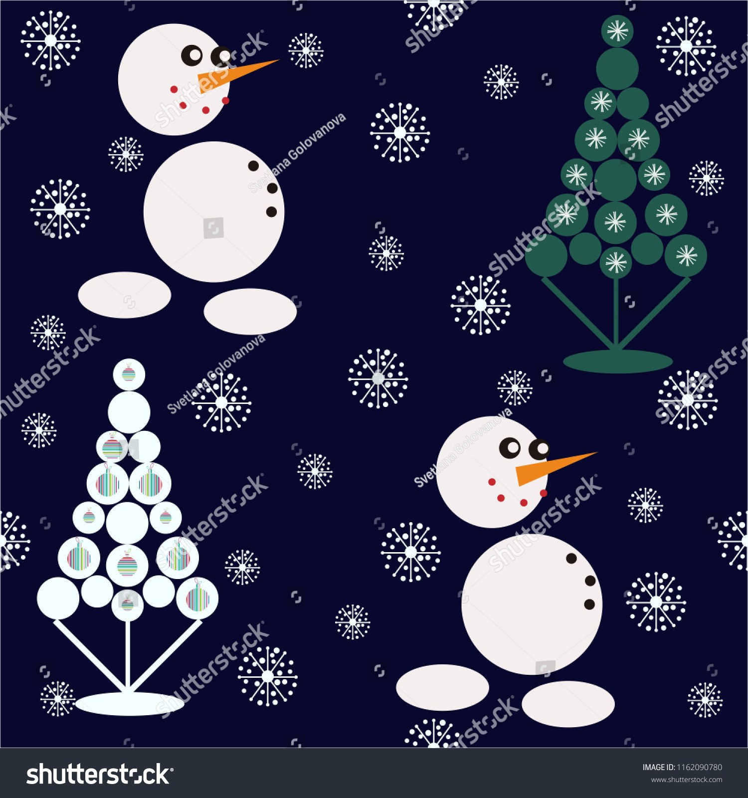 Cute Christmas Trees Snowflakes Snowman Drawing Stock Vector Royalty Free