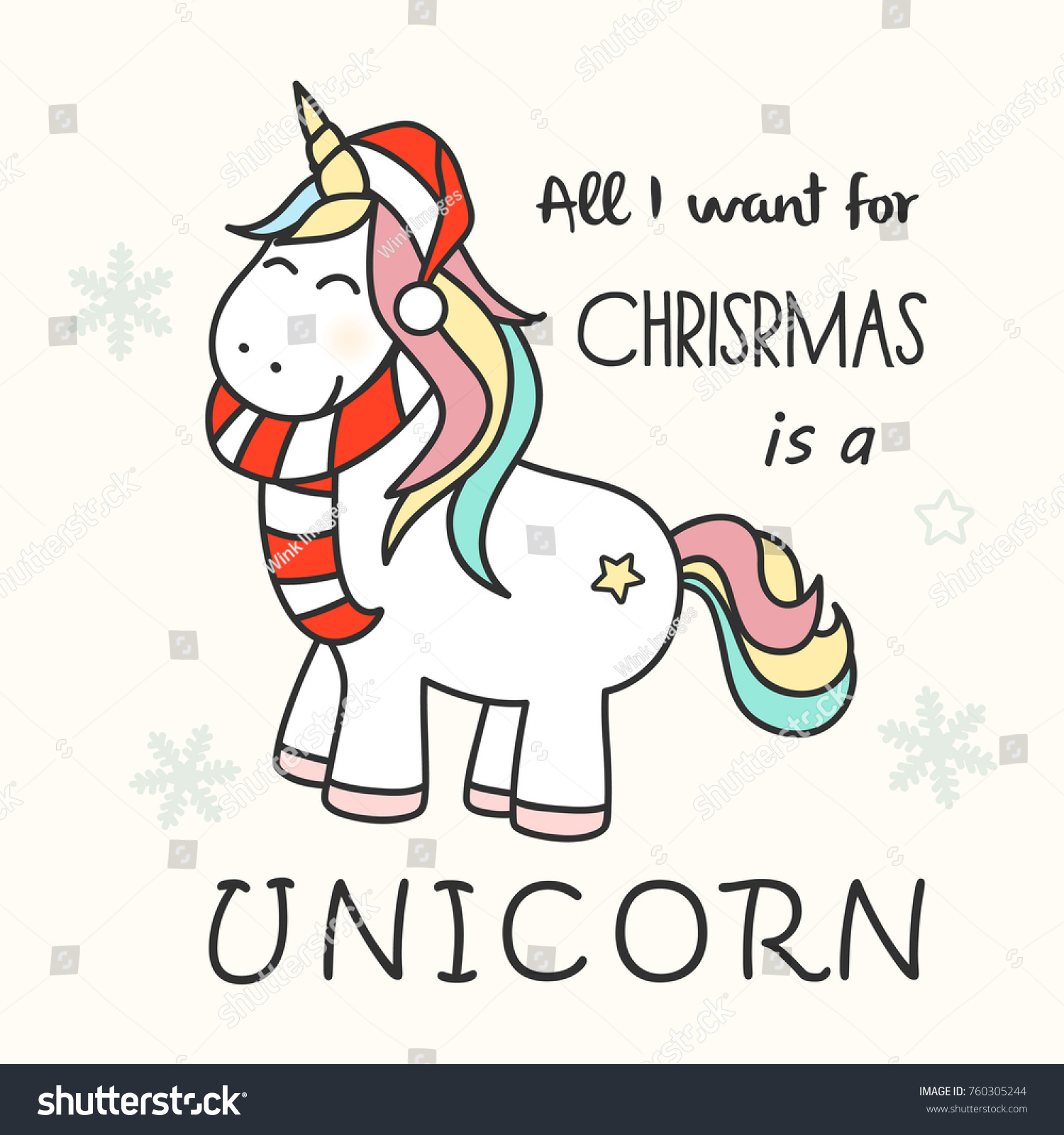 Cute Christmas Unicorn Stock Vector 760305244 Shutterstock