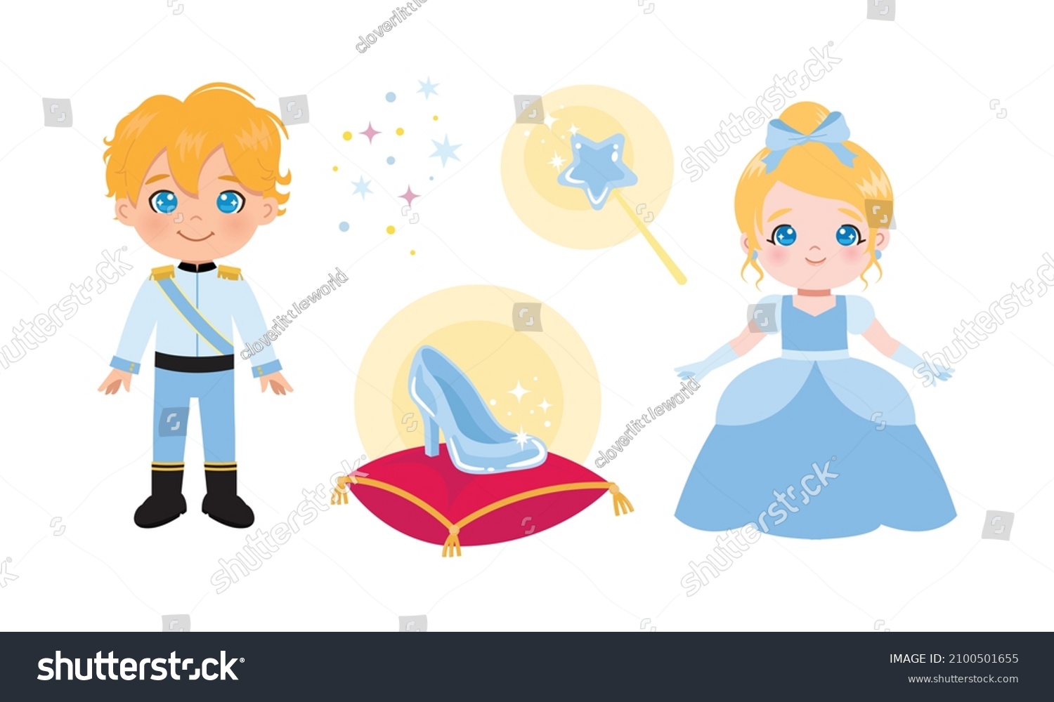 SVG of Cute Cinderella princess and prince fairy tale clipart. Flat vector cartoon design svg