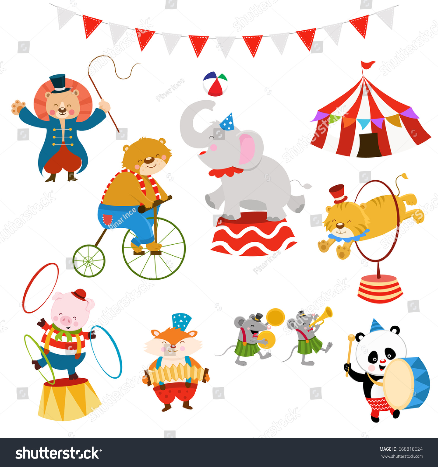 Cute Circus Character Set Stock Vector 668818624 - Shutterstock