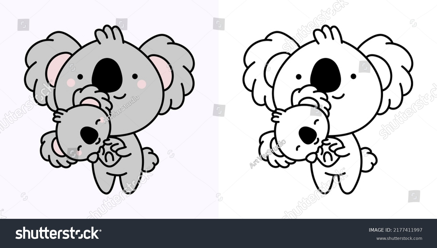 SVG of Cute Clipart Koala Illustration and For Coloring Page. Cartoon Clip Art Koala. Vector Illustration of a Kawaii Animal for Stickers, Baby Shower, Coloring Pages, Prints for Clothes.  svg