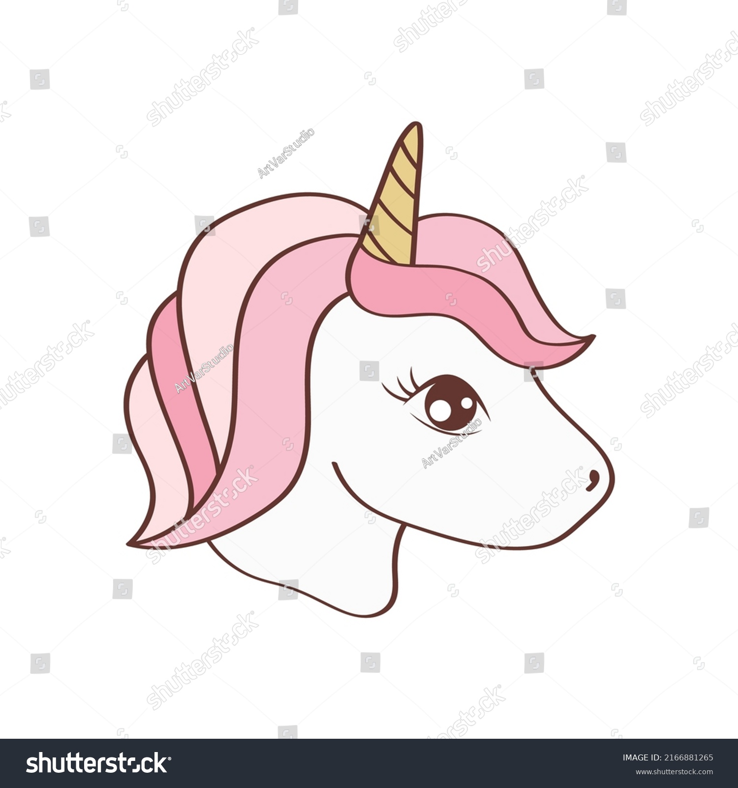 SVG of Cute Clipart Unicorn Head Illustration in Cartoon Style. Cartoon Clip Art Unicorn Face. Vector Illustration of an Animal for Stickers, Baby Shower Invitation, Prints for Clothes.  svg