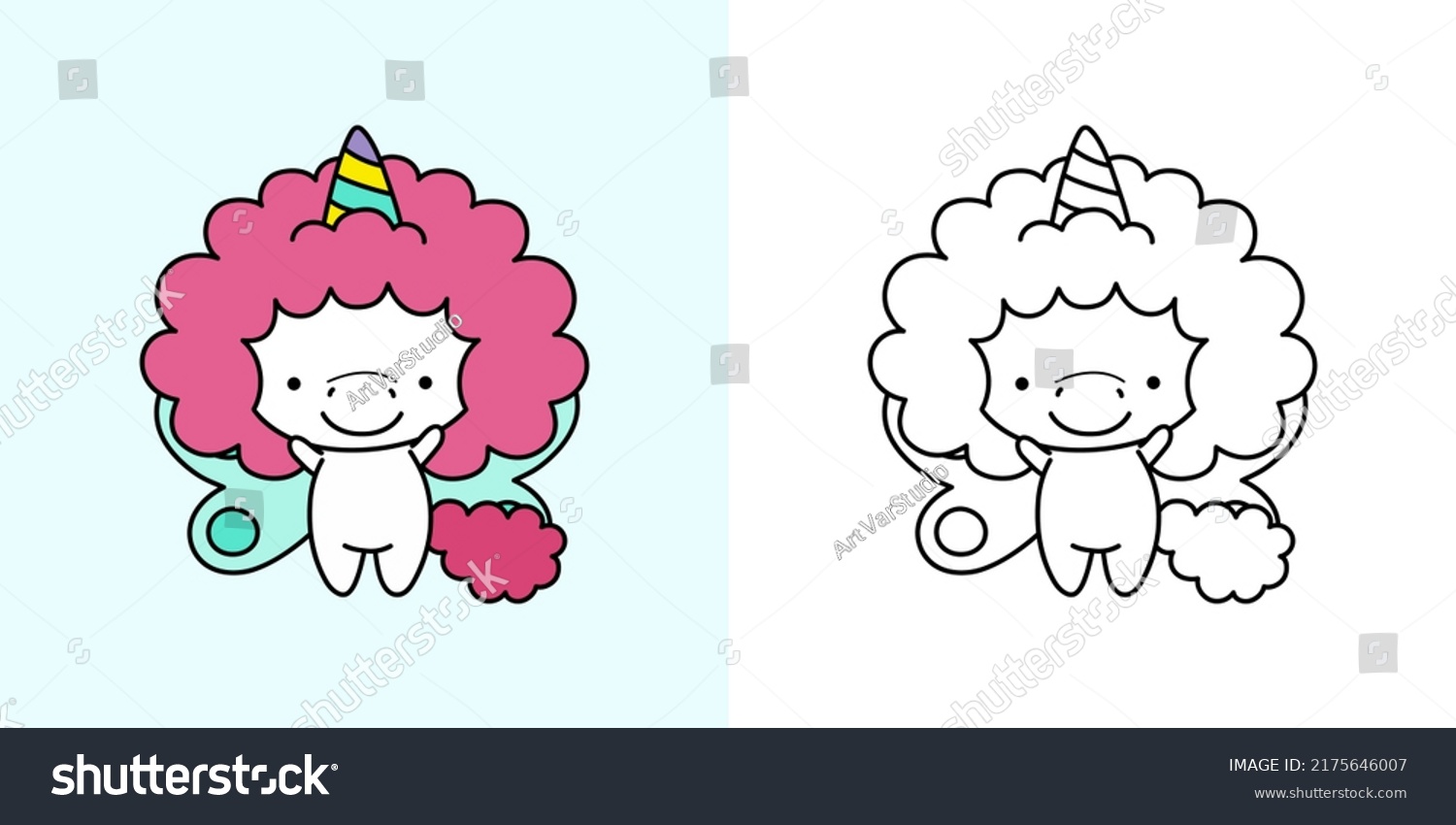 SVG of Cute Clipart Unicorn Illustration and For Coloring Page. Cartoon Clip Art Unicorn. Vector Illustration of a Kawaii for Stickers, Baby Shower, Coloring Pages, Prints for Clothes.  svg