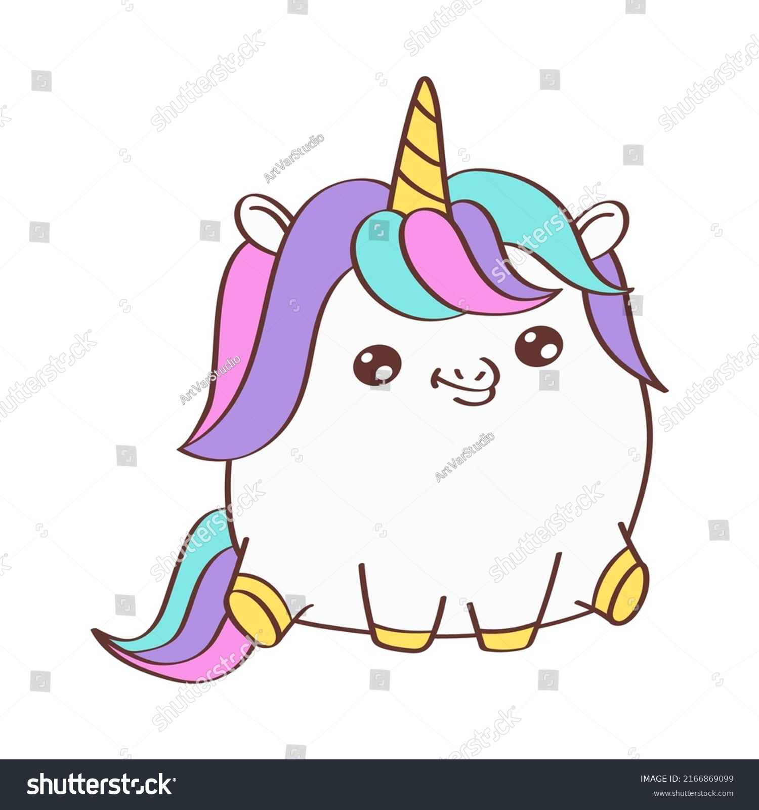SVG of Cute Clipart Unicorn Plump Illustration in Cartoon Style. Cartoon Clip Art Unicorn Fat. Vector Illustration of an Animal for Stickers, Baby Shower Invitation, Prints for Clothes.  svg