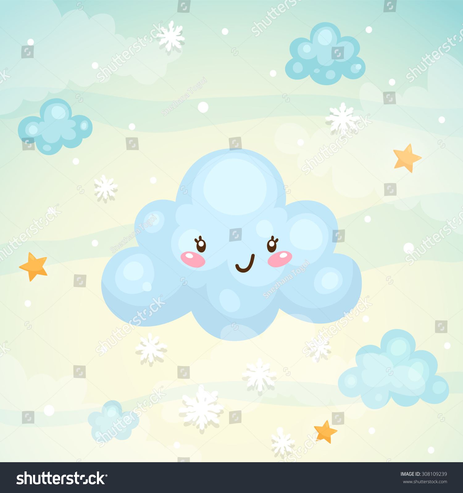 Cute Cloud Snow Childrens Illustration Vector Stock Vector 308109239 ...