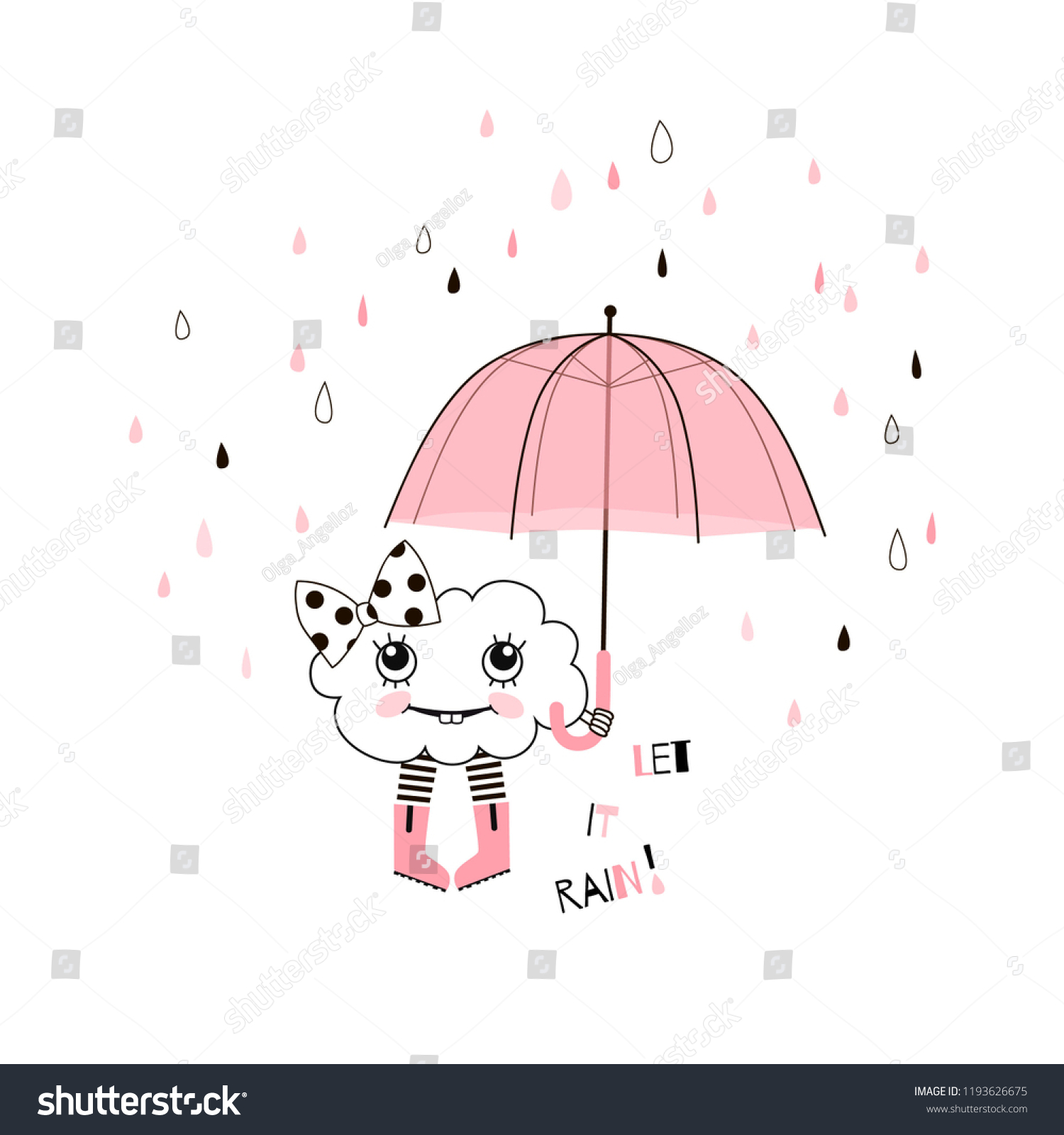 Cute Cloud Girl Umbrella Nursery Illustration Stock Vector (Royalty ...