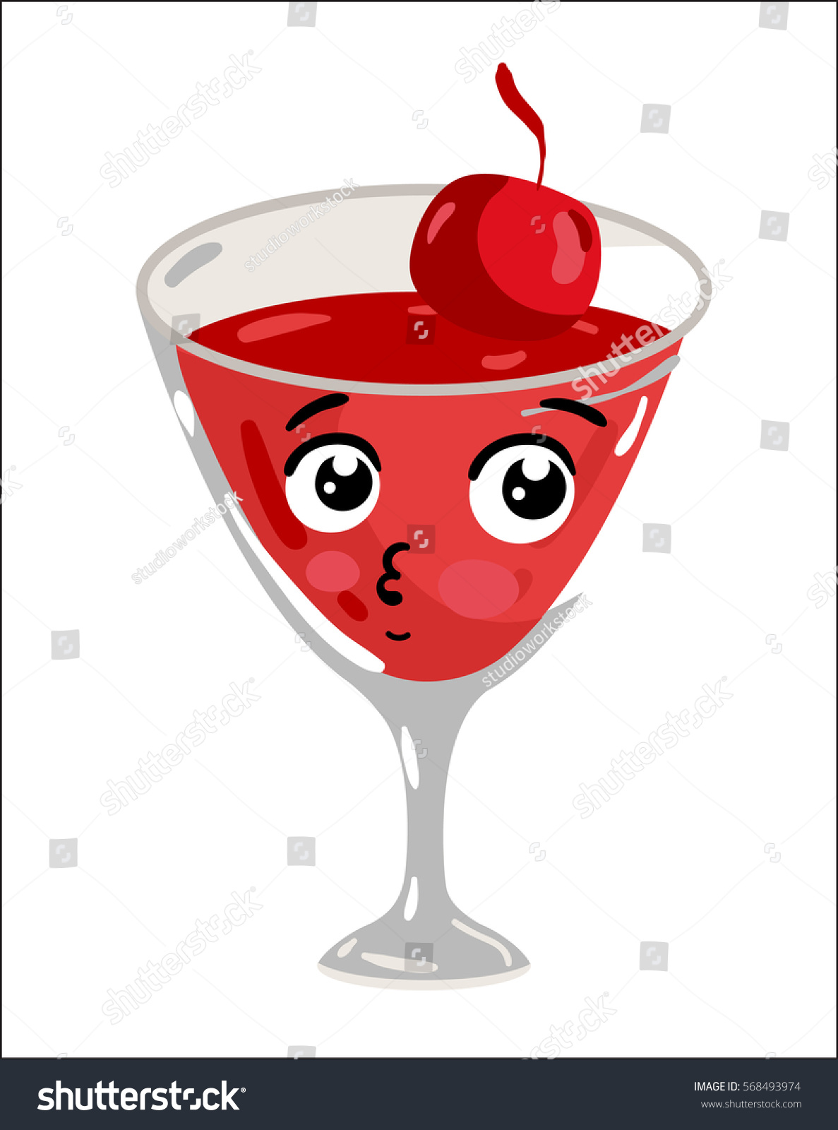 Cute Cocktail Cherry Cartoon Character Isolated Stock Vector Royalty Free 568493974 2854