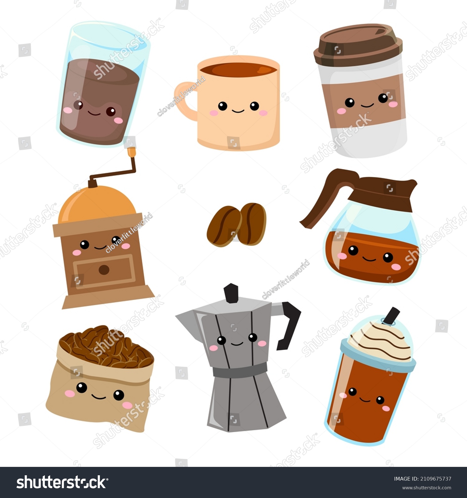 Cute Coffee Tools Maker Clipart Flat Stock Vector (Royalty Free ...