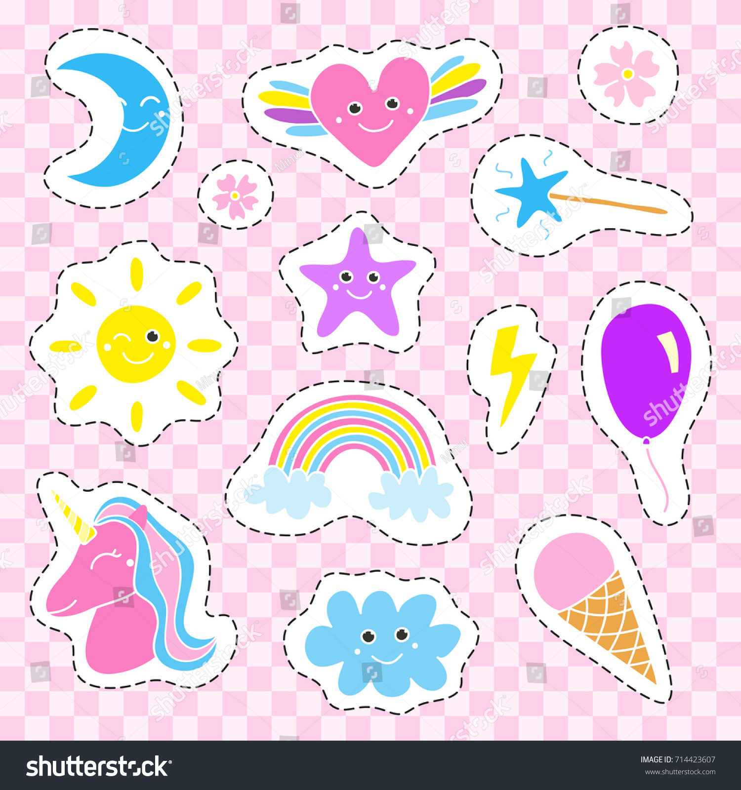 Cute Collection Doodle Girly Magic Colorful Stock Vector Royalty