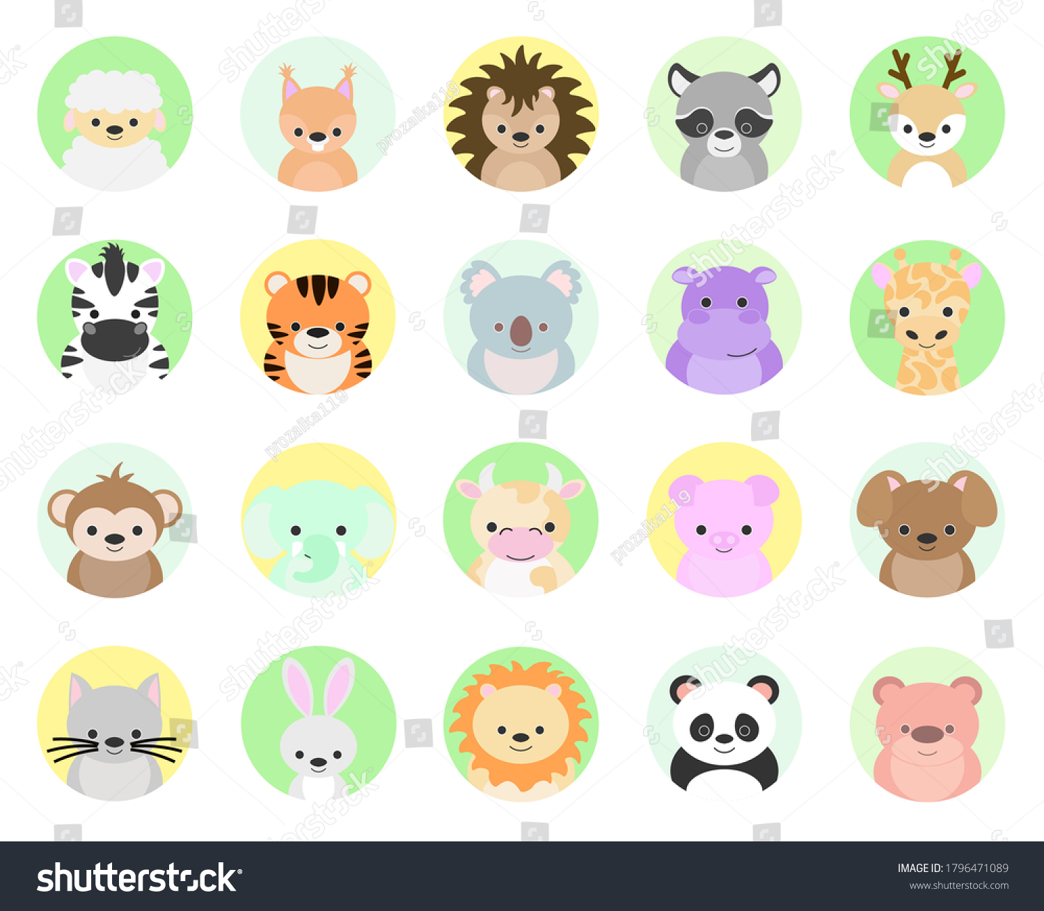 Cute Colored Animals Vector Illustration Icon Stock Vector (Royalty ...