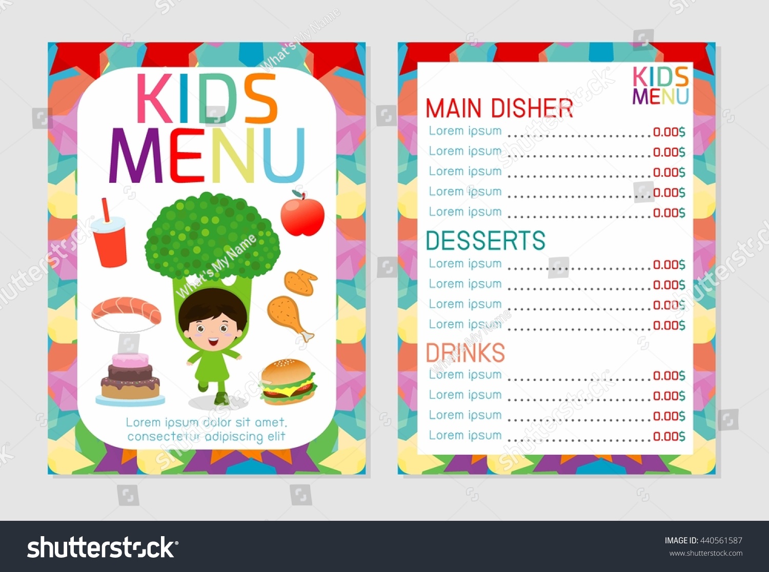 Cute Colorful Kids Meal Menu Design Stock Vector 440561587 Shutterstock