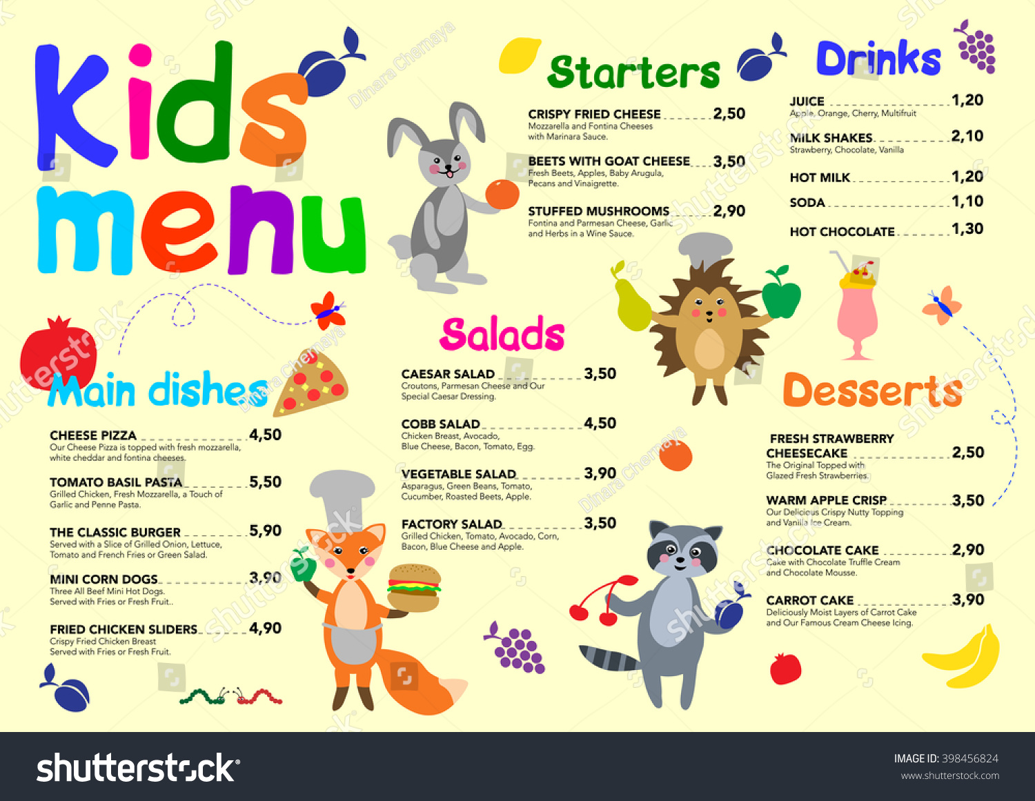 Cute Colorful Meal Kids Menu Template Stock Vector 398456824 - Shutterstock