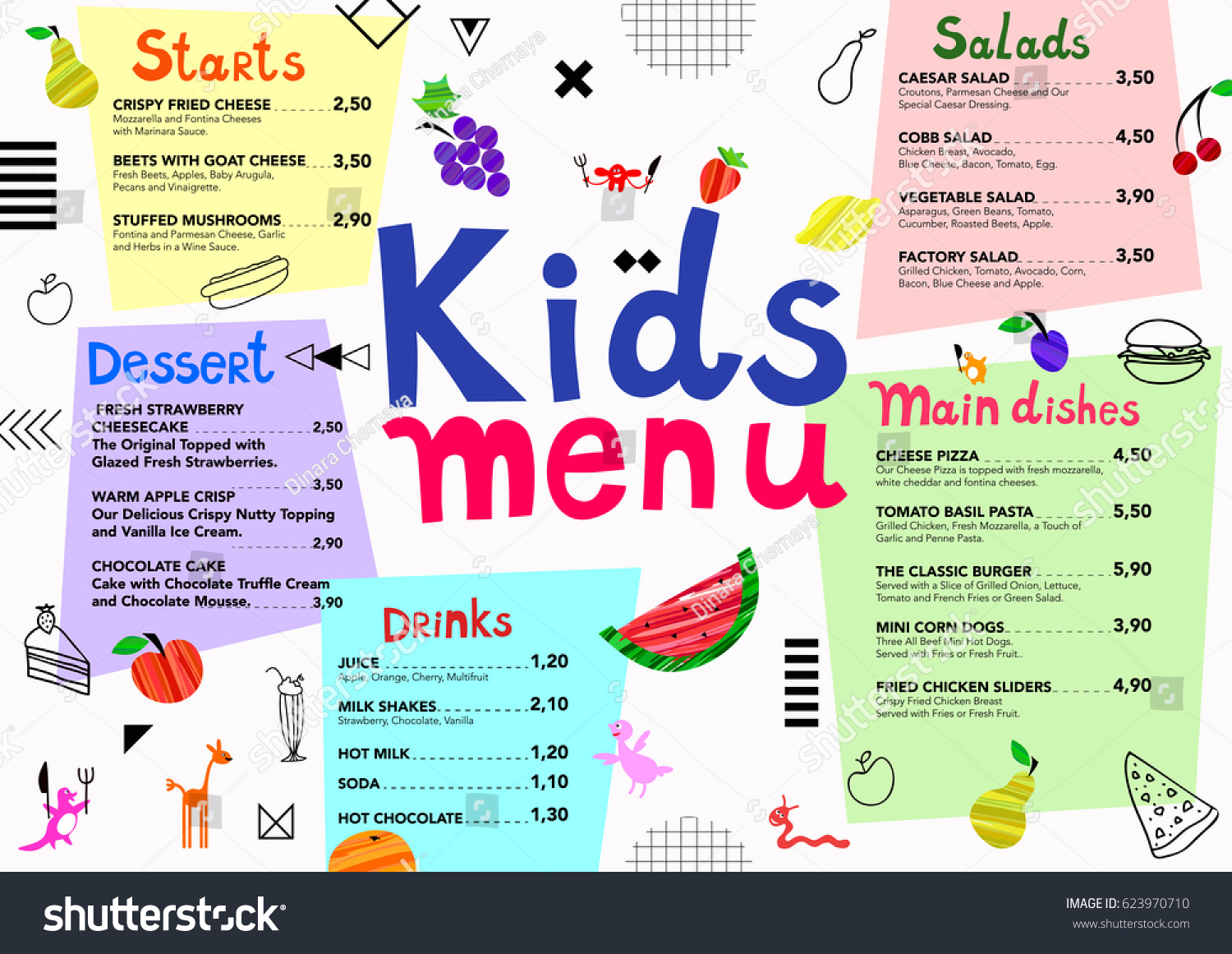 Cute Colorful Meal Kids Menu Template Stock Vector (Royalty Free) 623970710