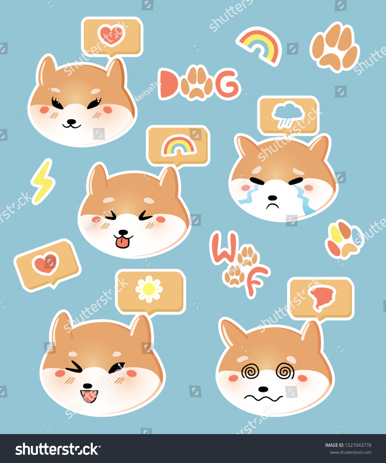 Cute Colorful Set Kawaii Akita Inu Stock Vector (Royalty Free) 1527043778