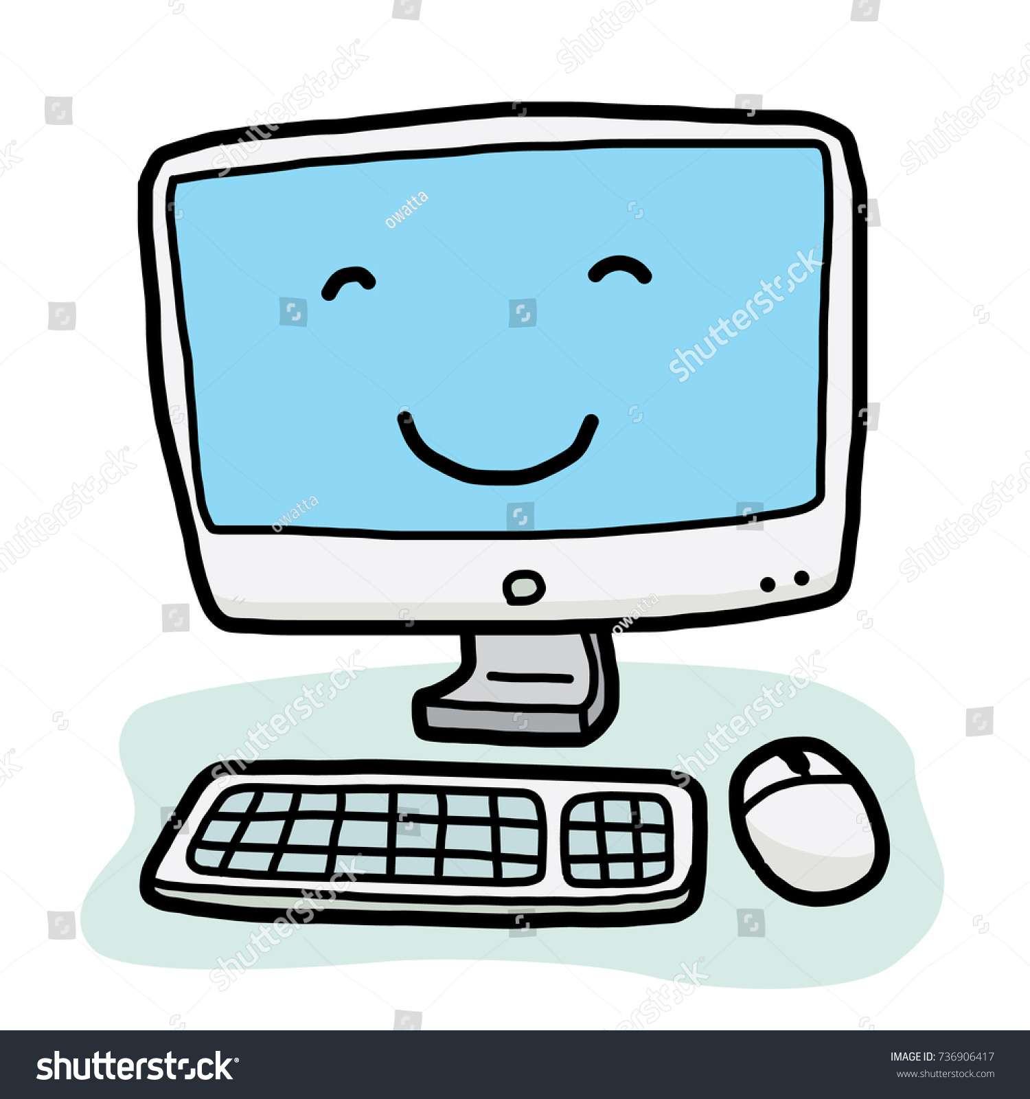 Cute Computer Cartoon Vector Illustration Hand Stock Vector 736906417