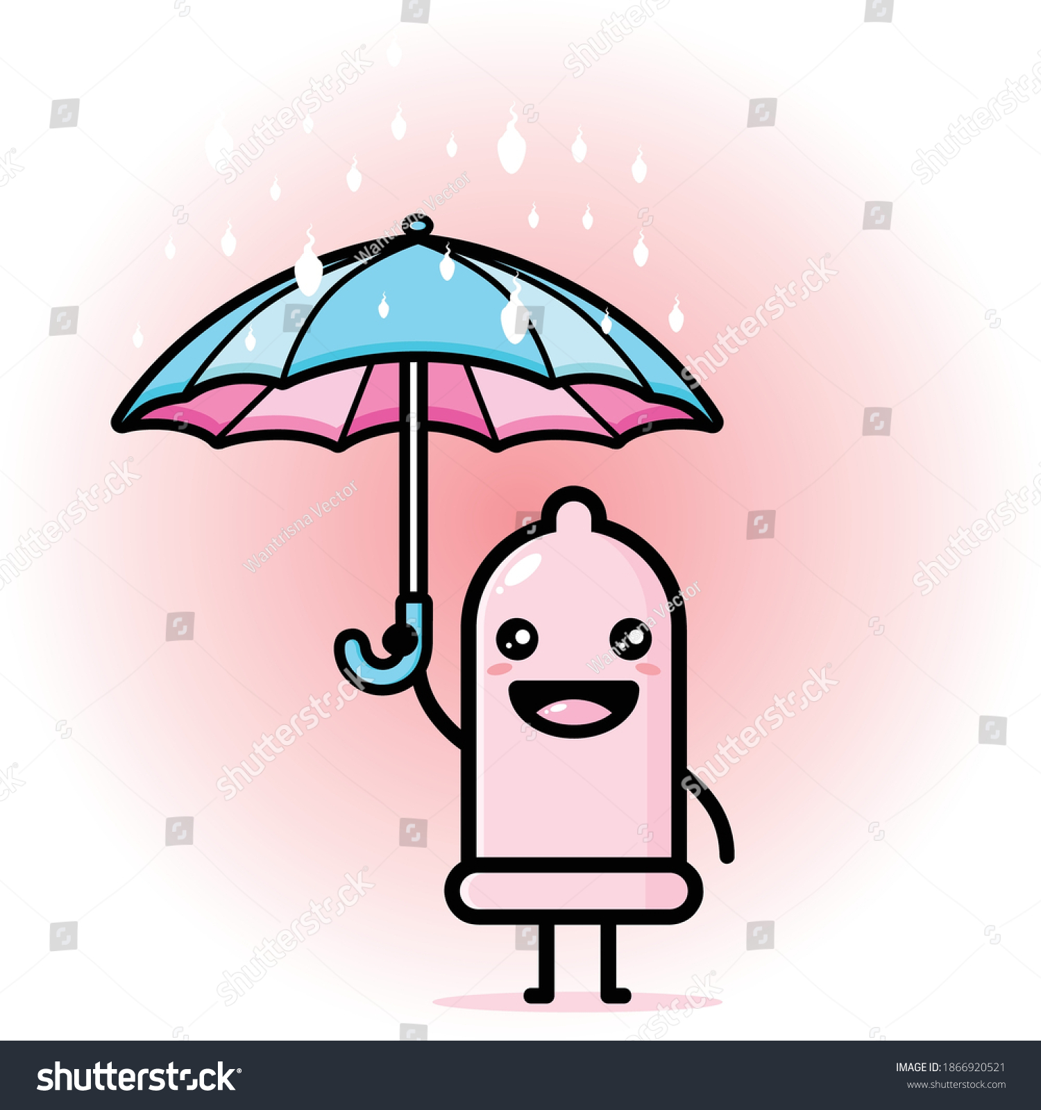 Cute Condom Mascot Wearing Umbrella Stock Vector Royalty Free 1866920521