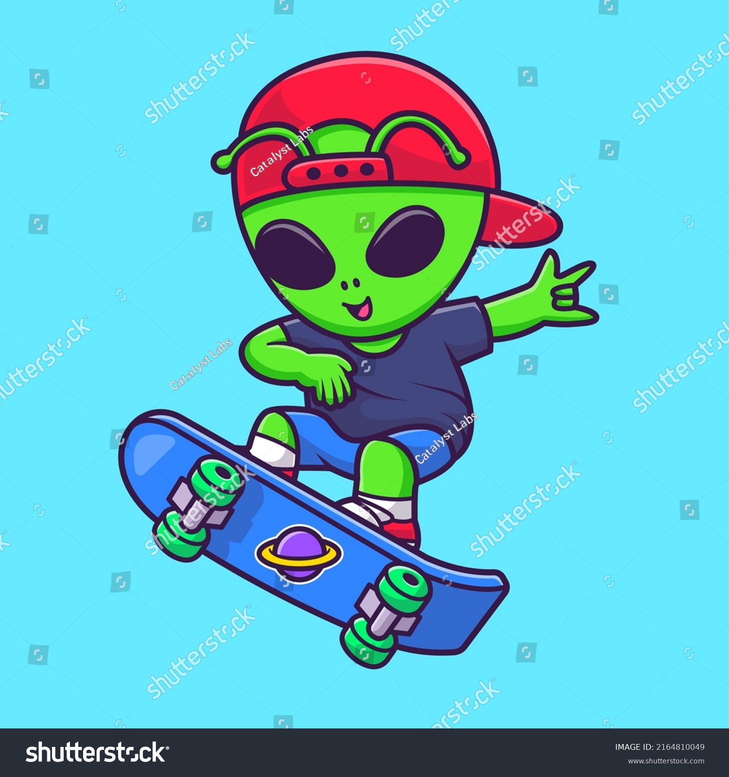 Cute Cool Alien Playing Skateboard Cartoon Stock Vector (Royalty Free ...