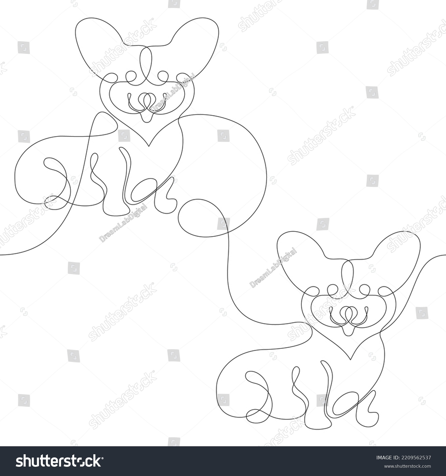SVG of Cute corgi dogs seamless one line continuous drawing for sewing, stitching, quilting. Children textile craft pattern. svg