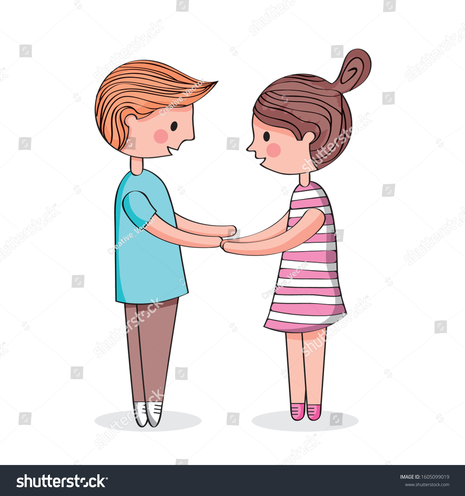 Cute Couple Cartoon Holding Hands Vector Stock Vector (Royalty Free ...