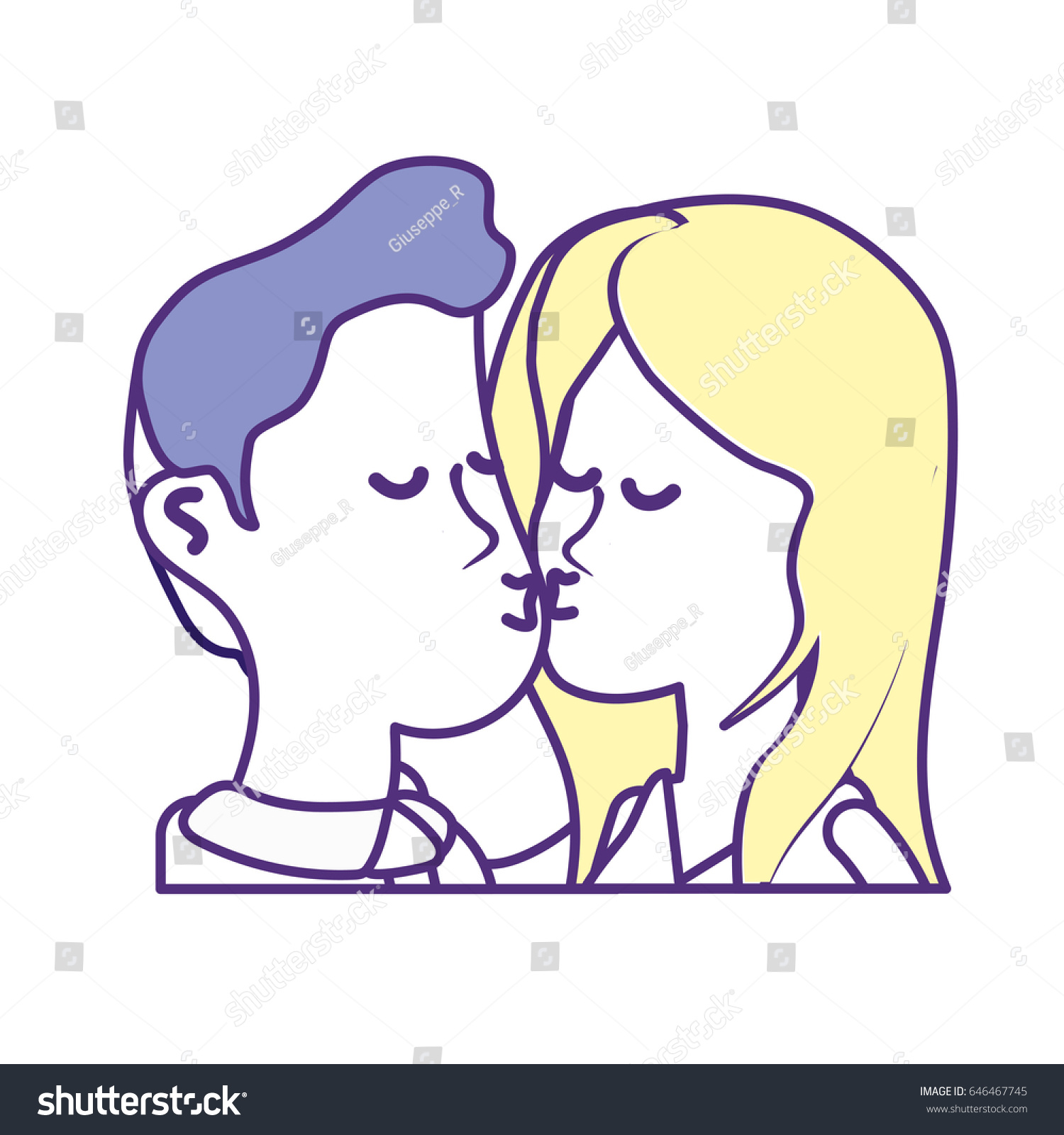 Cute Couple Kissing Romantic Scene Stock Vector Royalty Free 646467745 2528