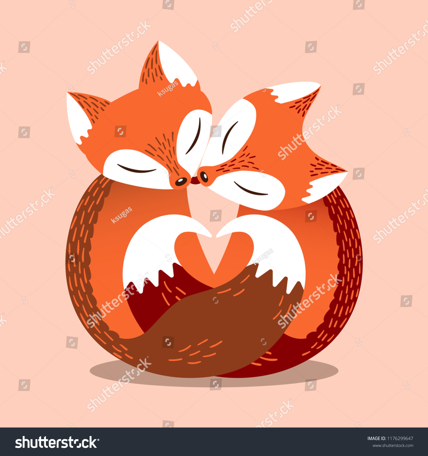 Cute Couple Foxes Simple Flat Style Stock Vector Royalty Free 1176299647 