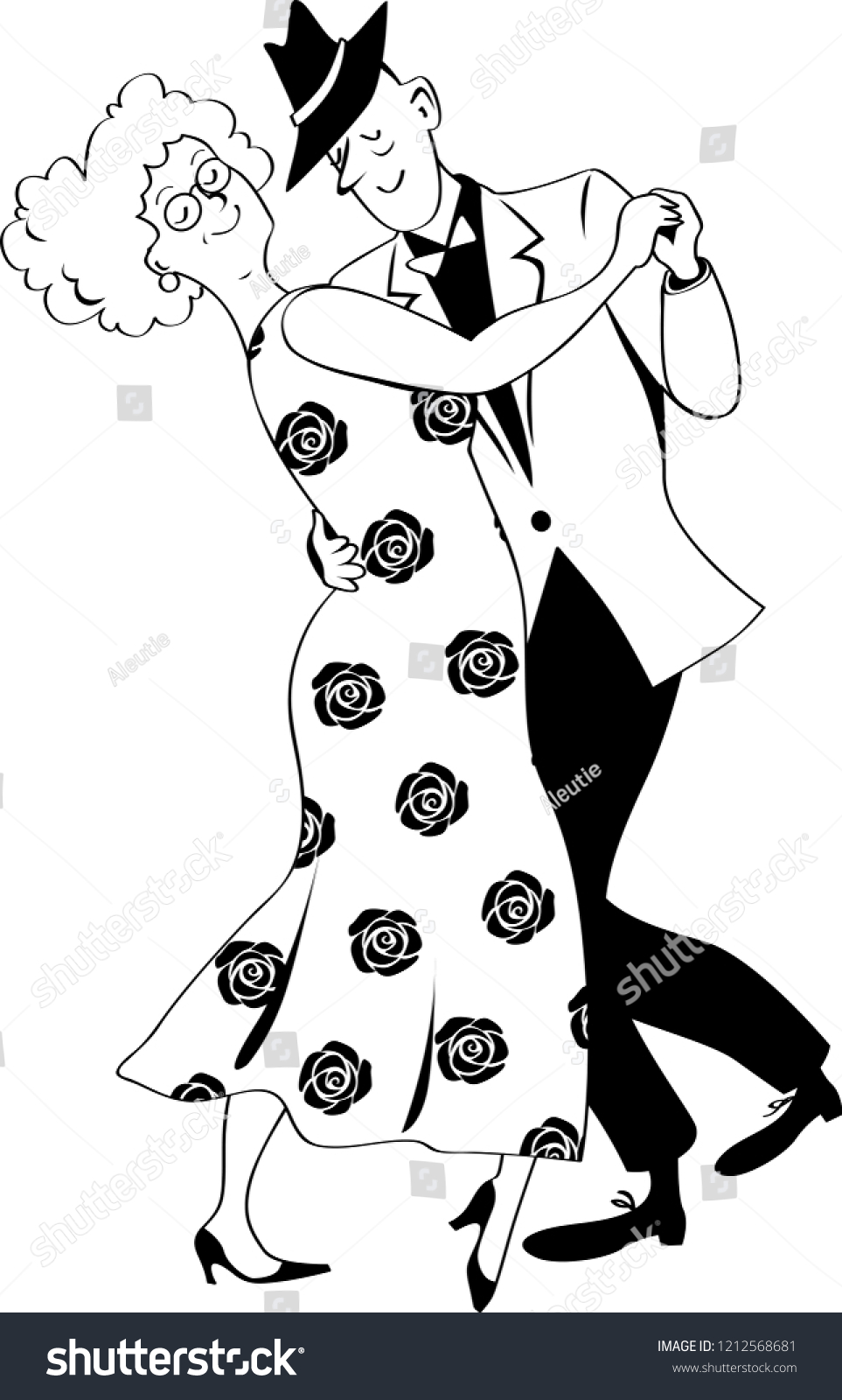 Cute Couple Senior Citizens Dancing Waltz Stock Vector Royalty Free