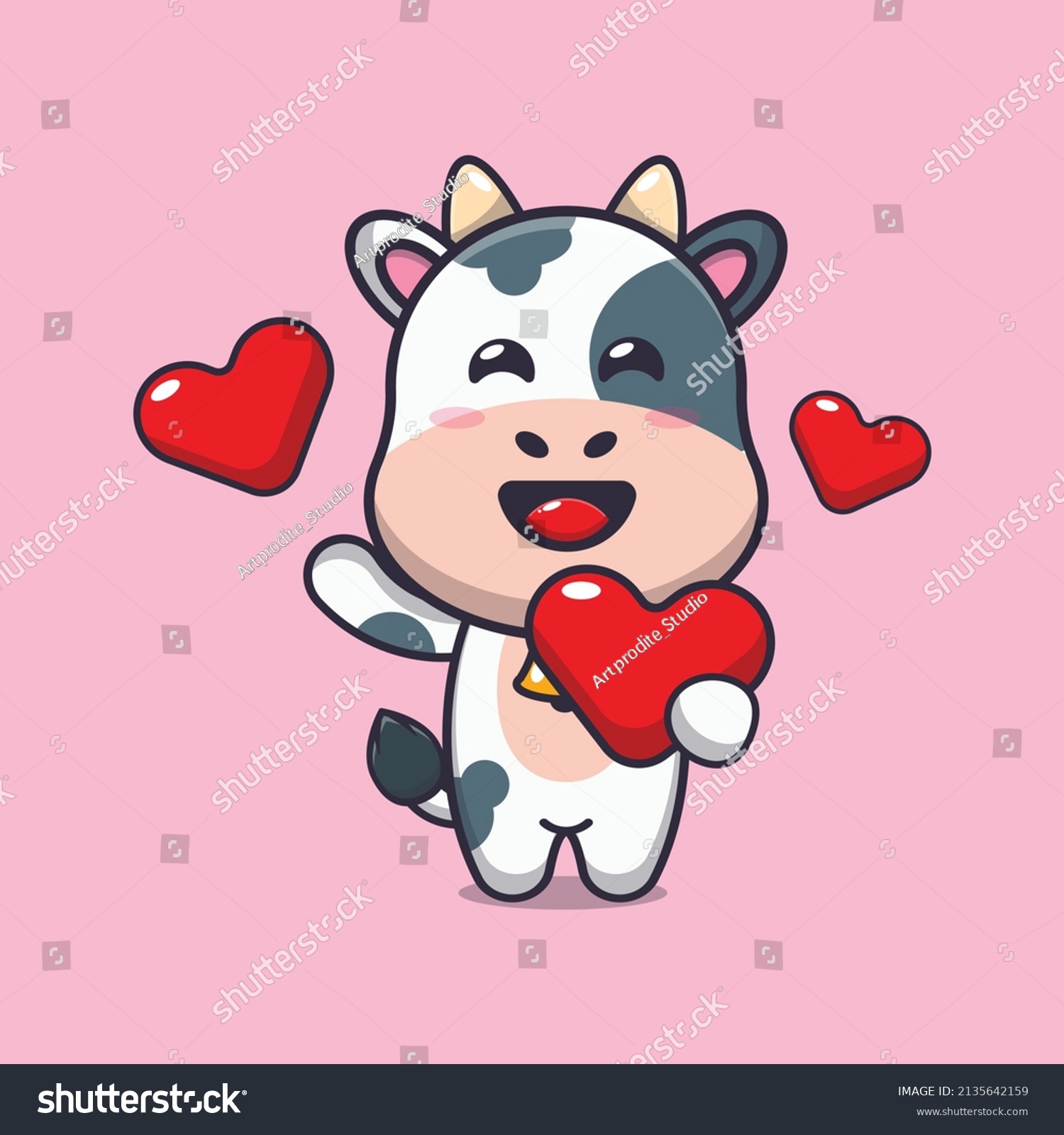 Cute Cow Cartoon Character Holding Love Stock Vector (Royalty Free ...