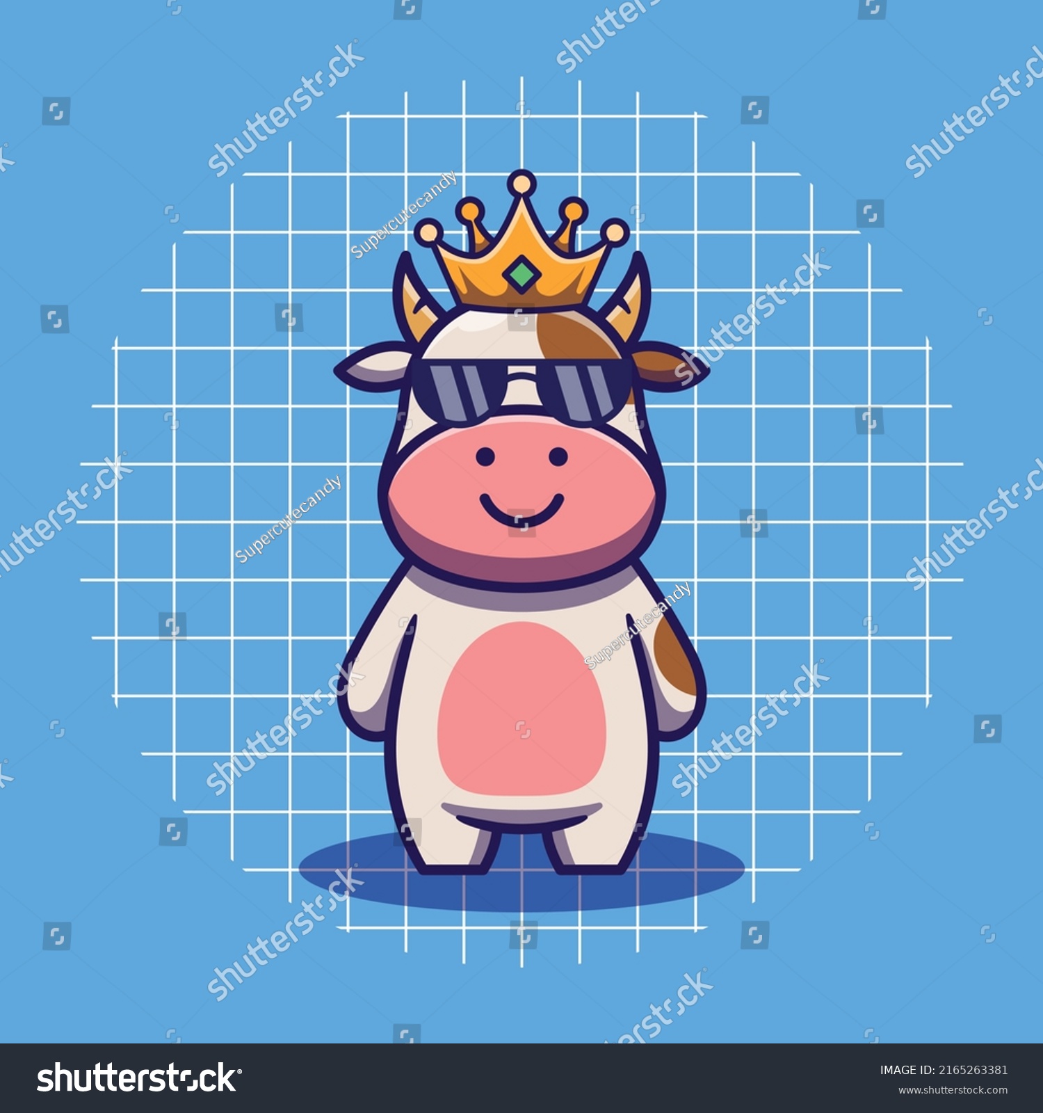 Cute Cow Character Wearing Sunglasses Crown Stock Vector Royalty Free 2165263381 Shutterstock 5878