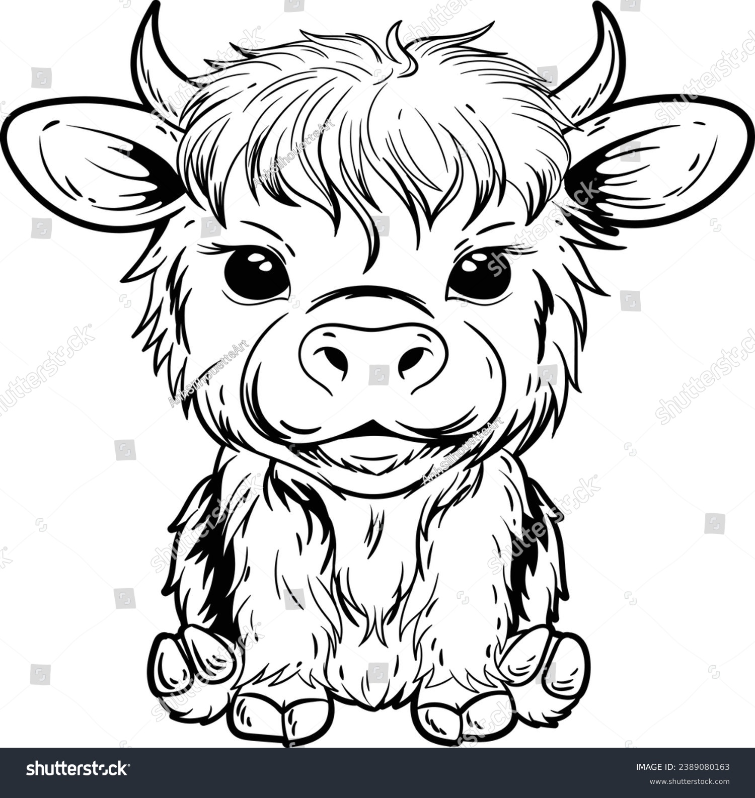 SVG of Cute Cow, Highland Cow, Silhouette Cut File, Dxf Laser File, Western Hand Drawn, Farm life, Farm animal, Cute Highland Cow, Baby Highland Cow svg