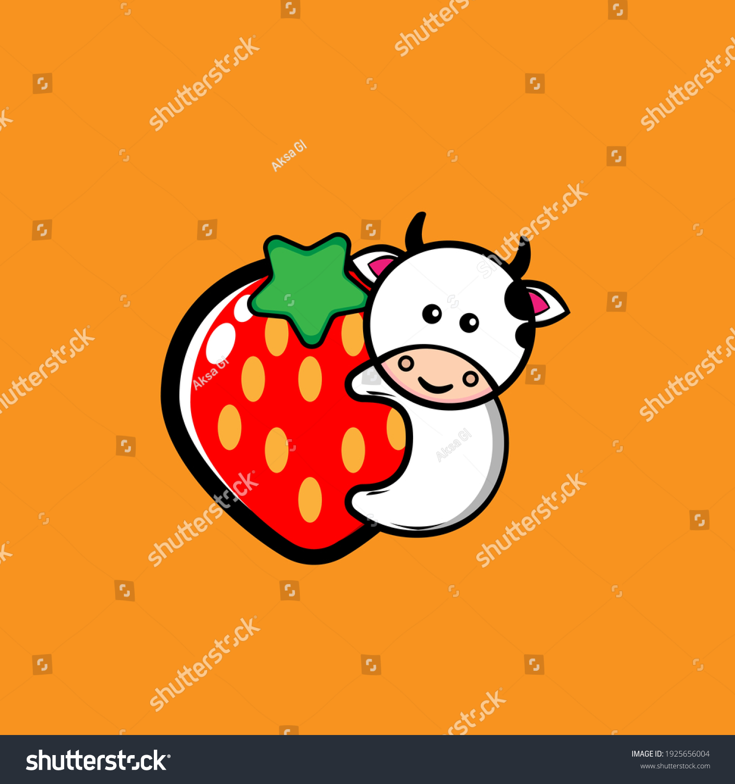 Cute Cow Illustration Hugging Strawberry Fruit Stock Vector (Royalty ...