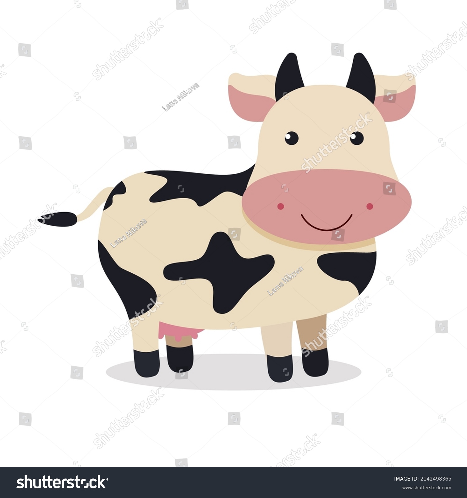 Cute Cow Flat Style Isolated On Stock Vector (Royalty Free) 2142498365 ...