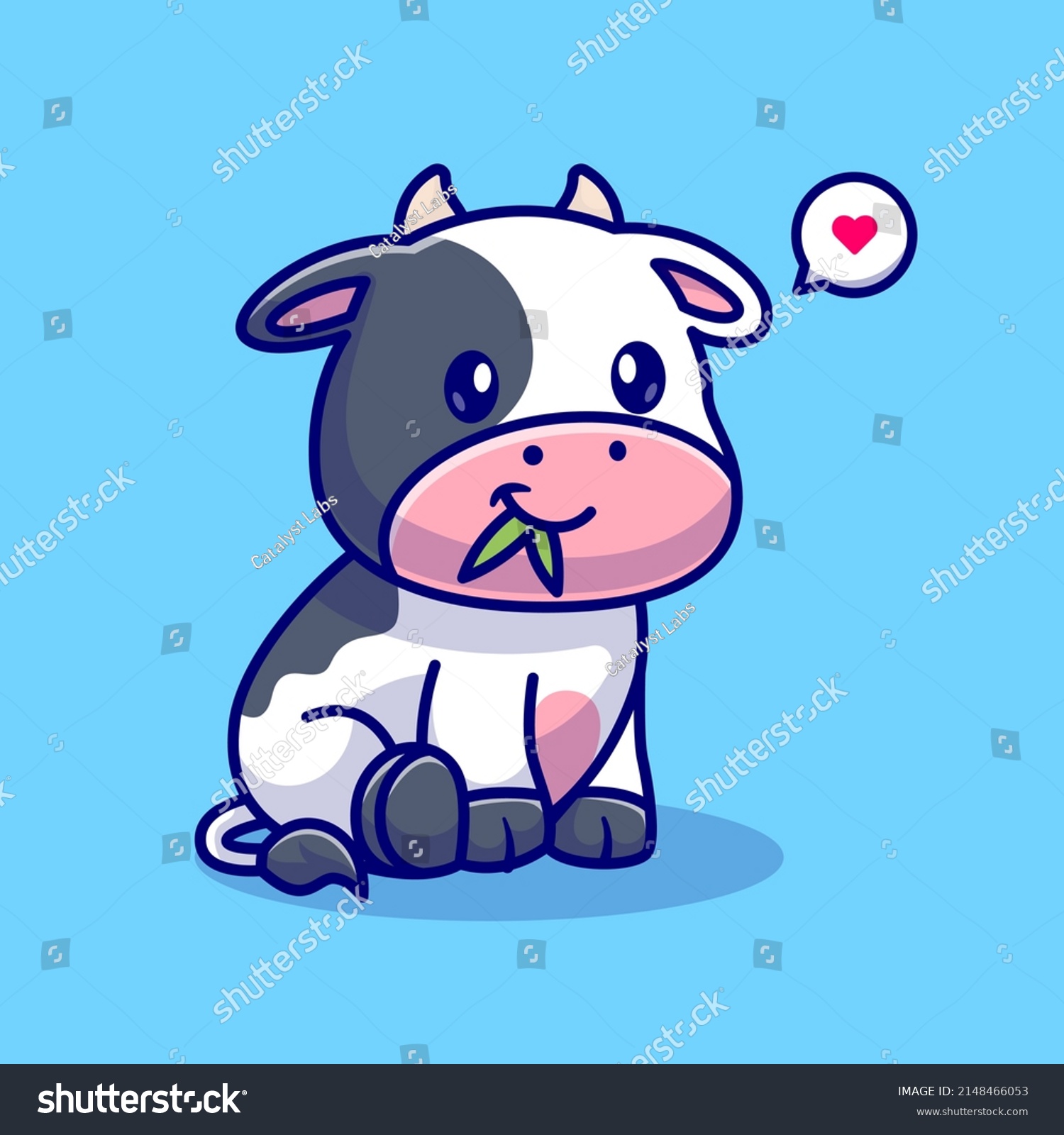 Cute Cow Sitting Eating Grass Cartoon Stock Vector (Royalty Free ...