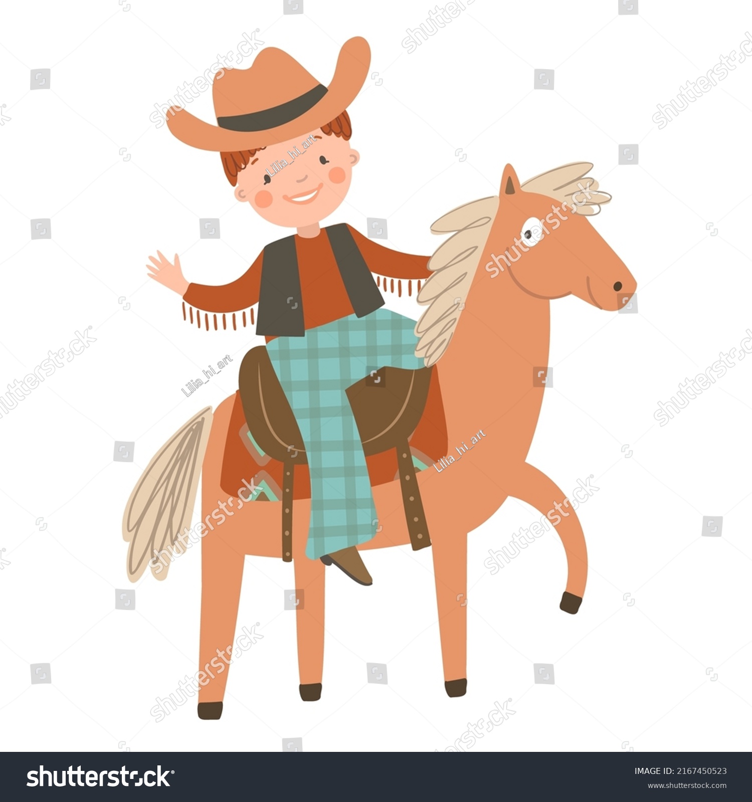 Cute Cowboy On Horse Horse On Stock Vector (Royalty Free) 2167450523 ...