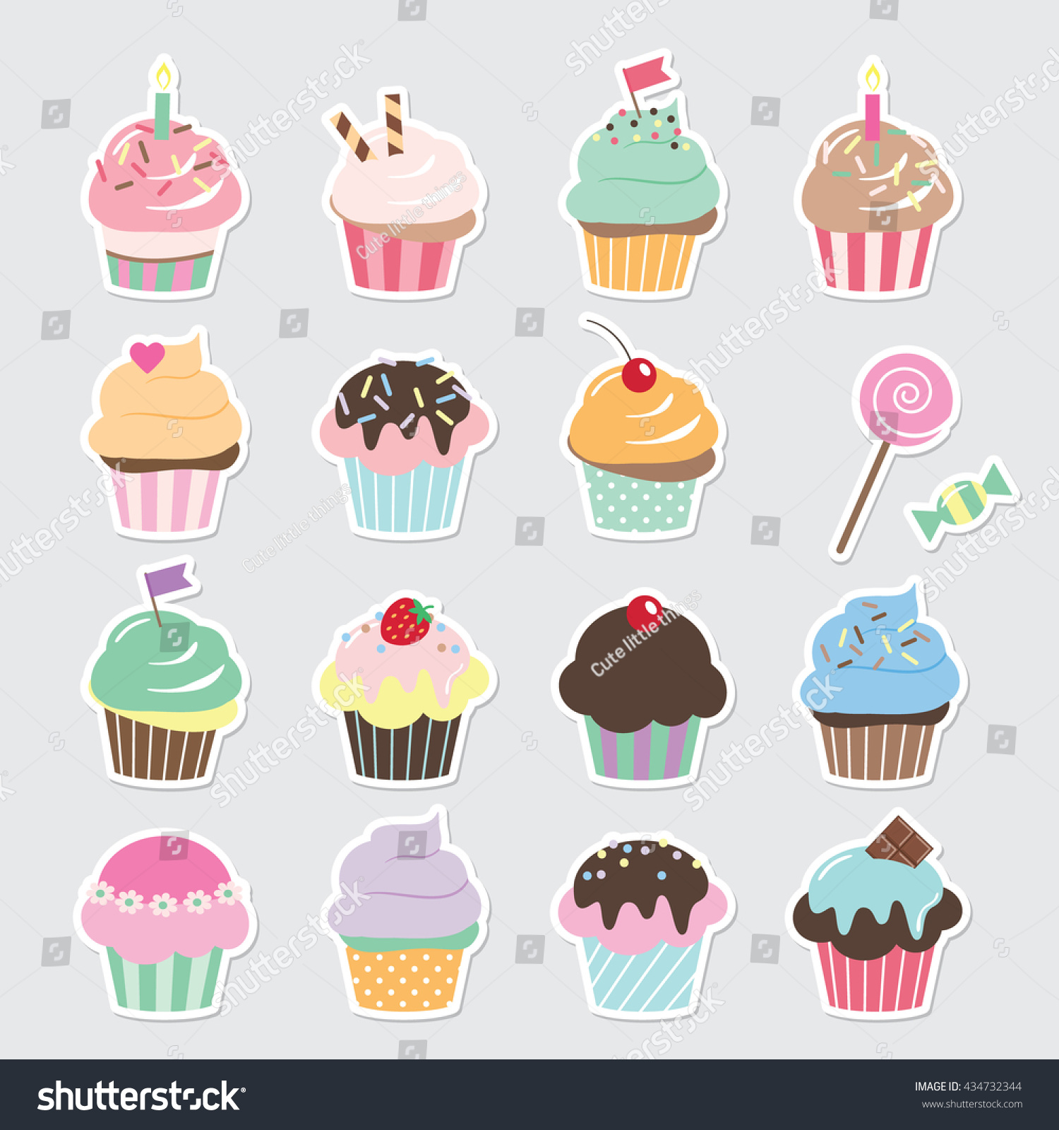 vector sticker cut Vector Paper Cute Stickers Stock Set Cupcakes Birthday