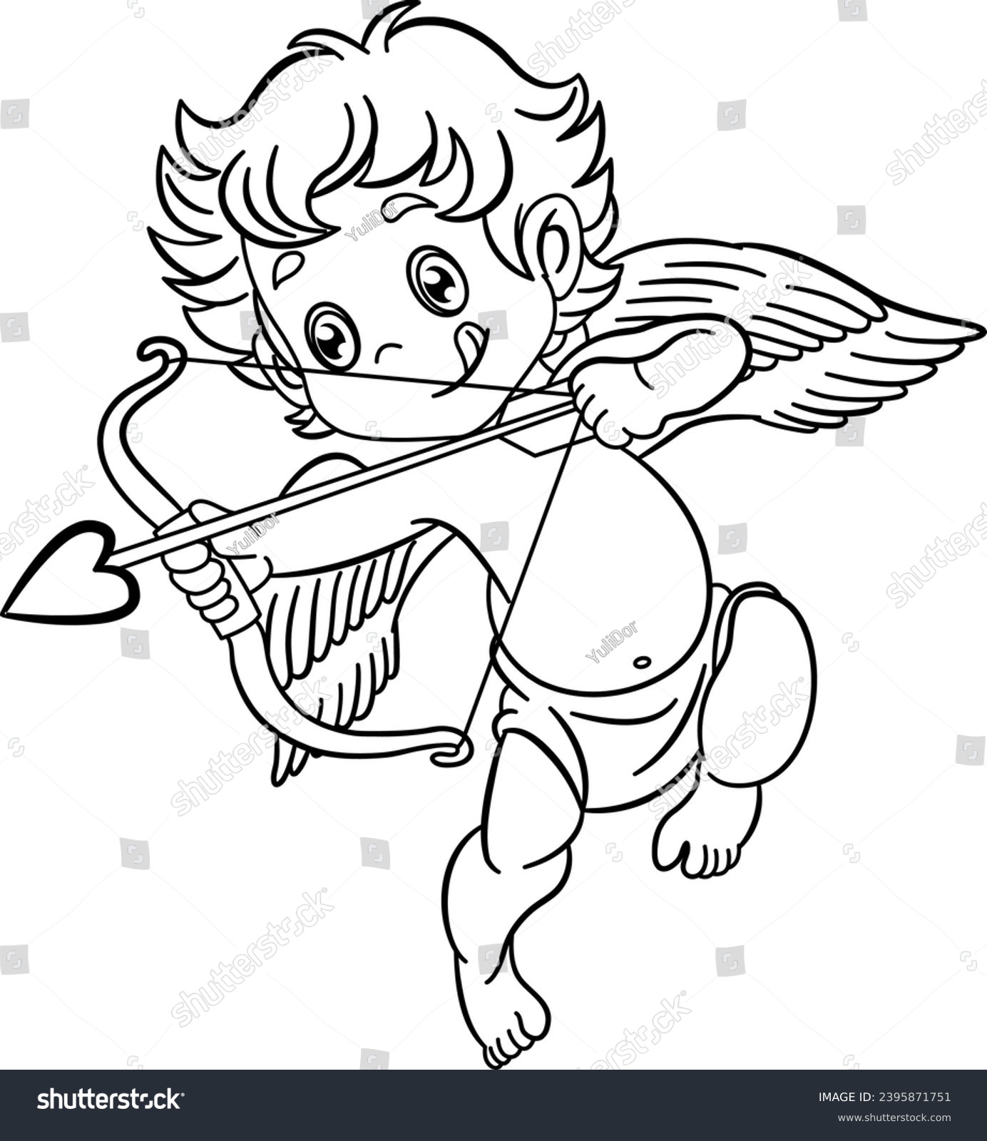 SVG of Cute Cupid Shoots Bow for Coloring Page. Vector Illustration of Cartoon Character for Valentines Day svg