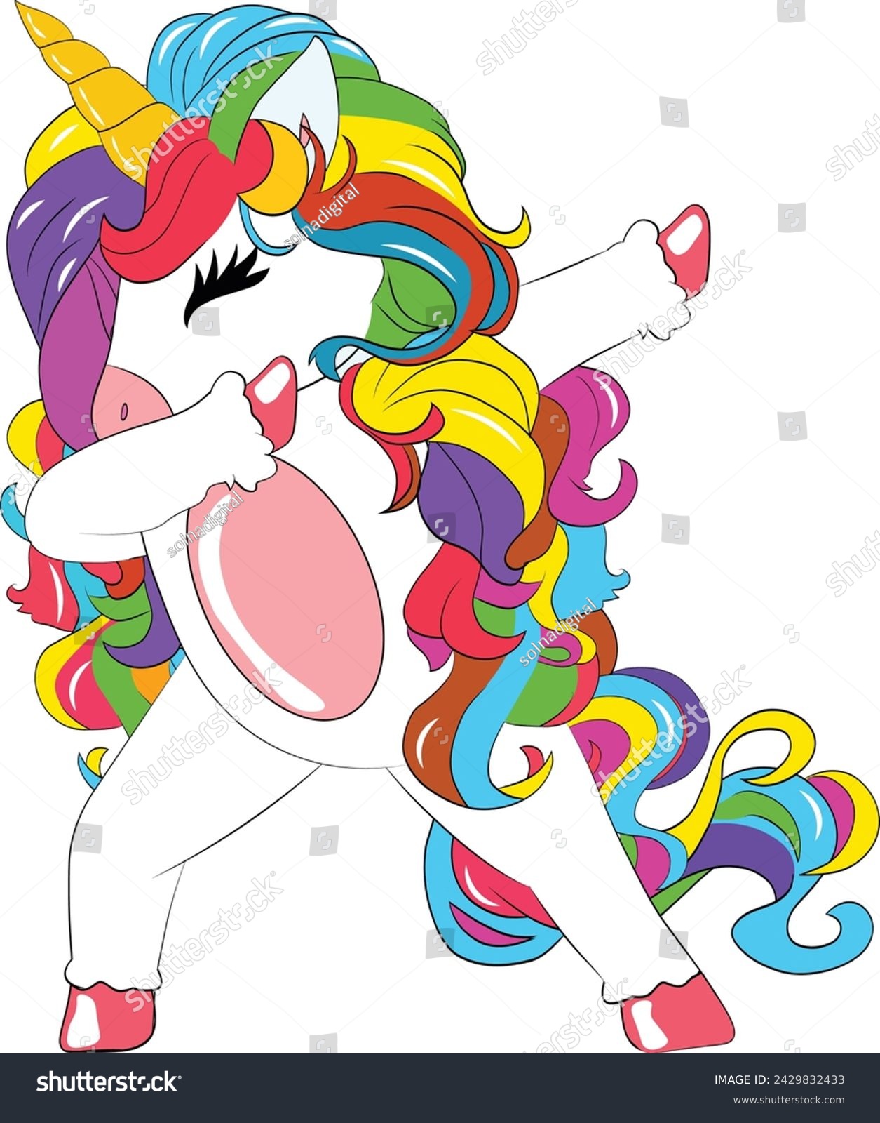 SVG of Cute Dabbing Unicorn. Awesome Dab Unicorn rainbow colors doing the dab dance. svg