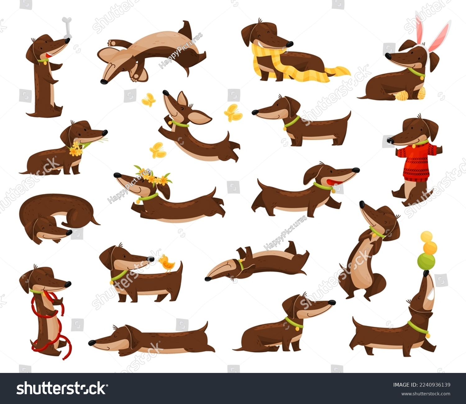 SVG of Cute Dachshund Dog Breed Engaged in Different Activity Big Vector Set svg