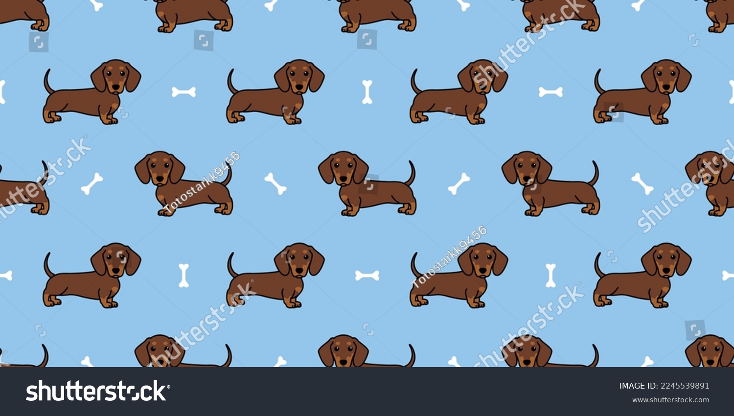 SVG of Cute dachshund dog chocolate and tan cartoon seamless pattern, vector illustration svg