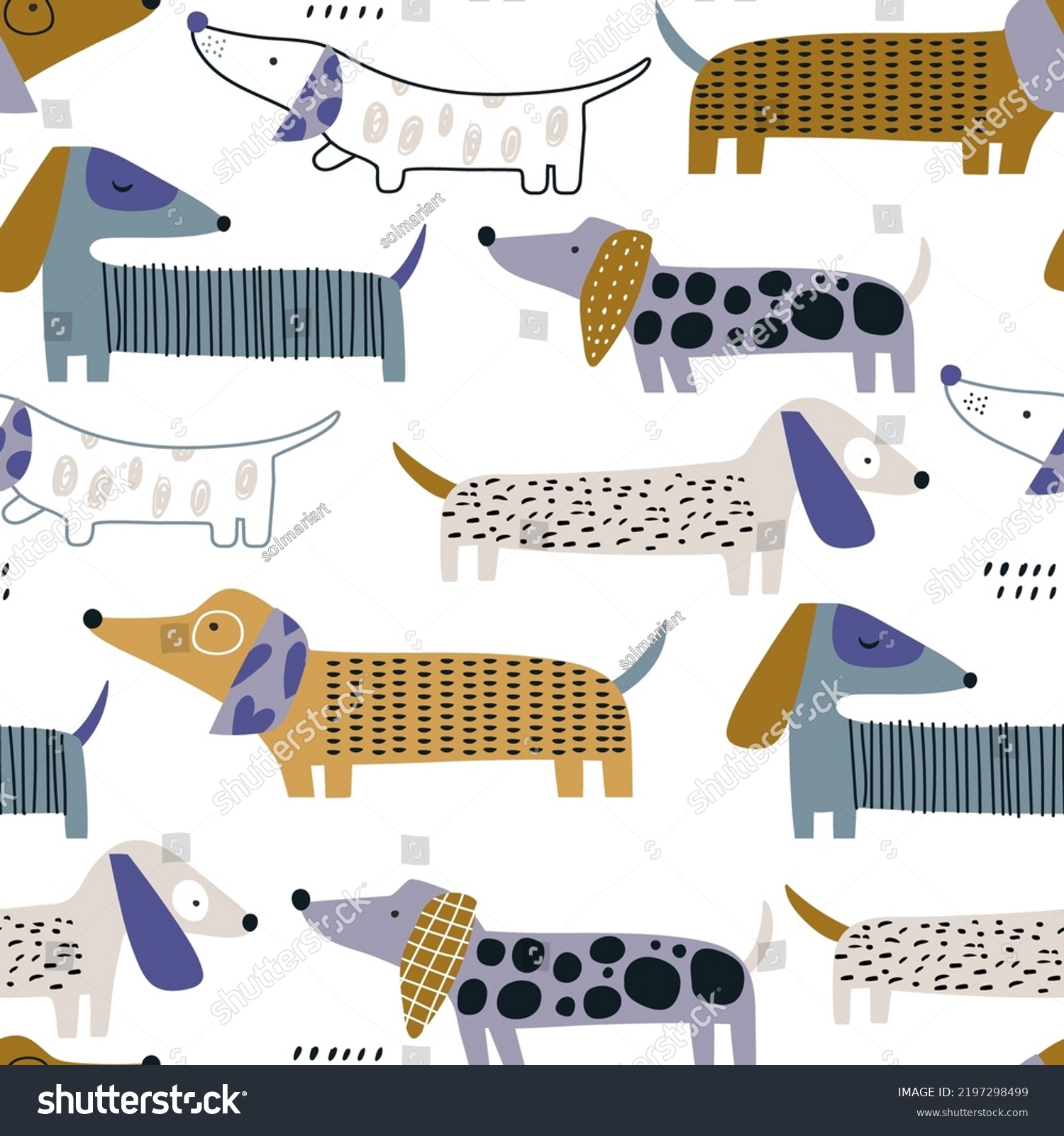 SVG of Cute dachshund pattern. Hand drawn seamless texture with dogs. Vector illustration svg