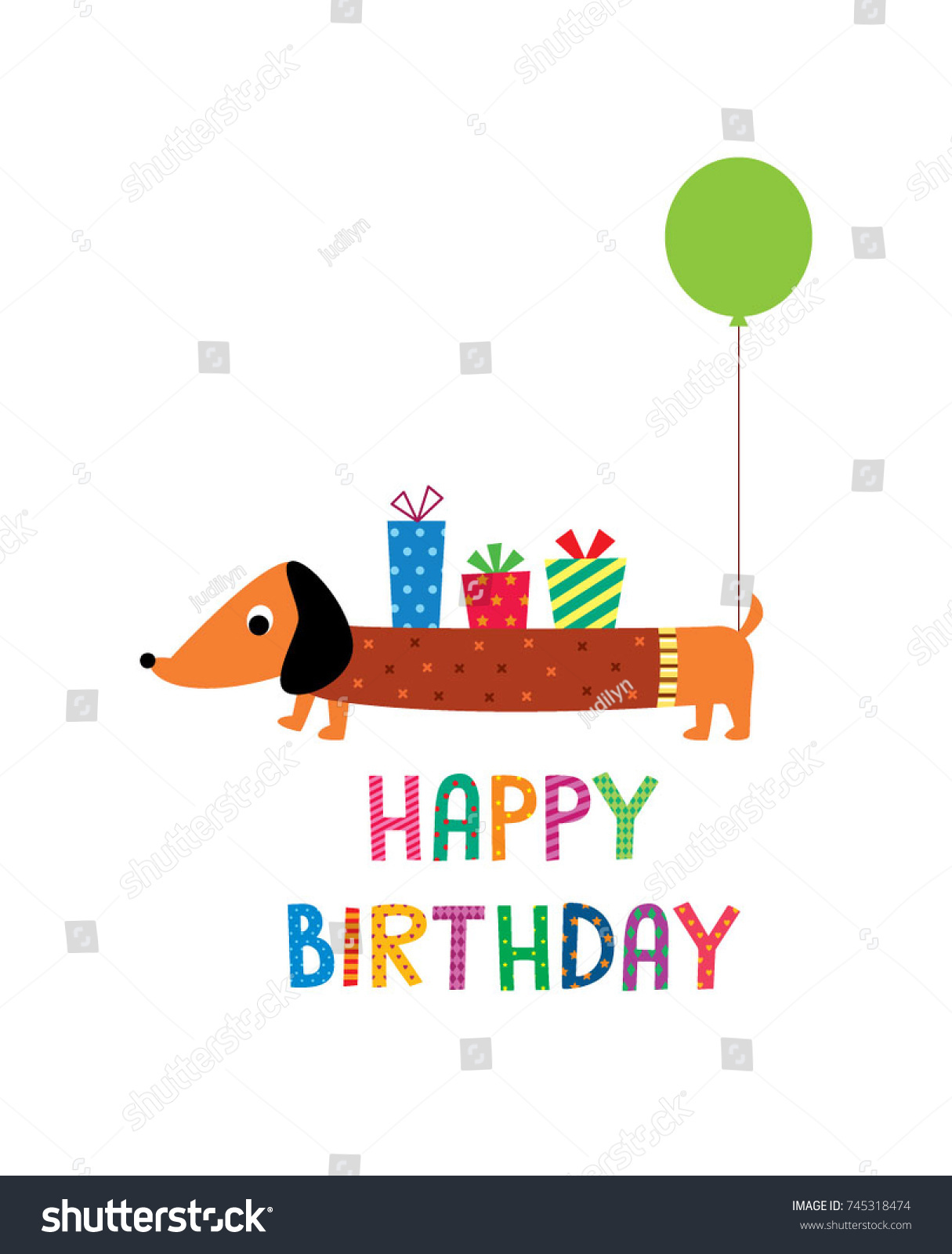 Cute Dachshund Puppy Happy Birthday Greeting Stock Vector (Royalty Free ...