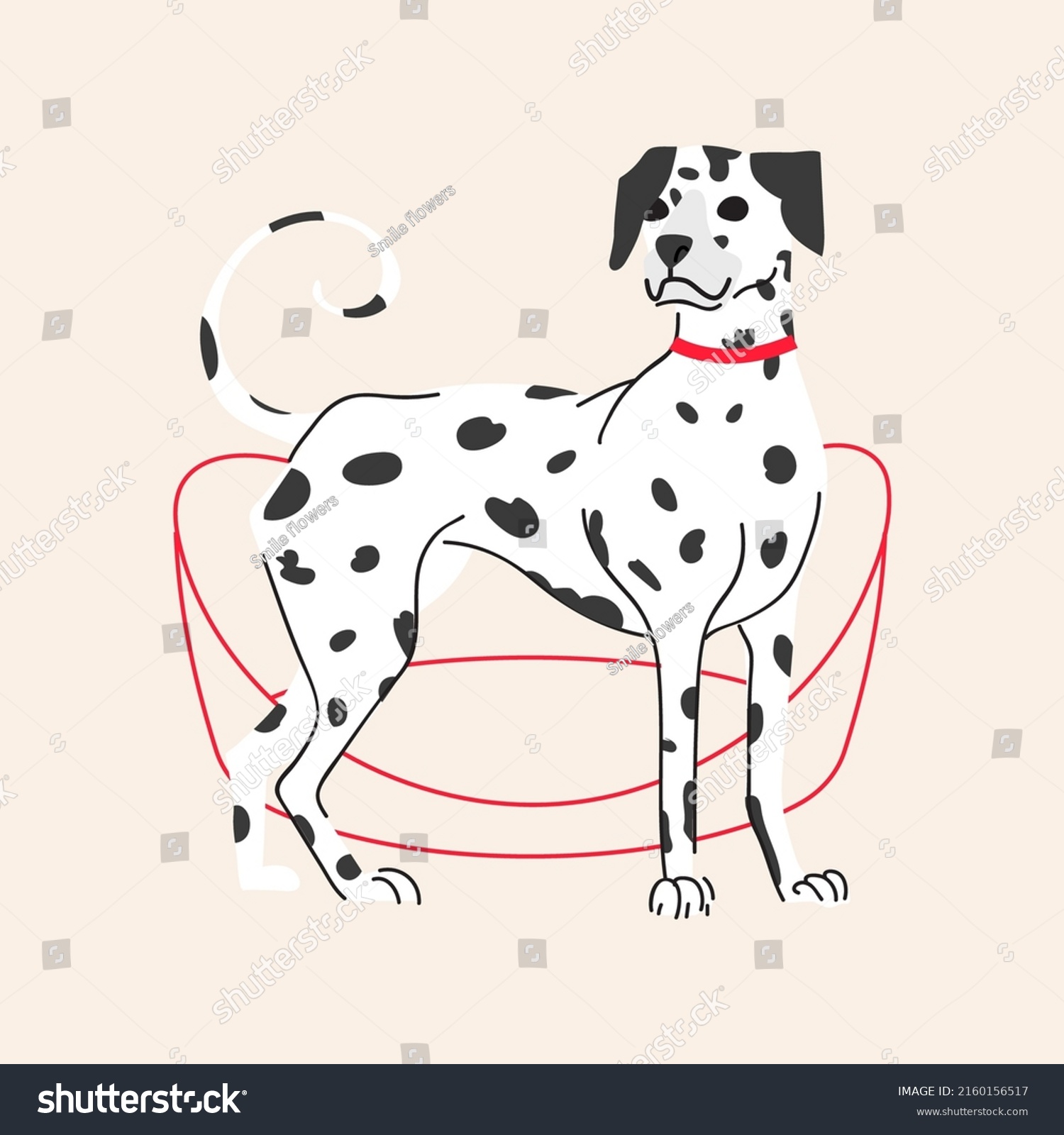 SVG of Cute Dalmatian dog isolated on beige background. Vector style flat cartoon illustration svg