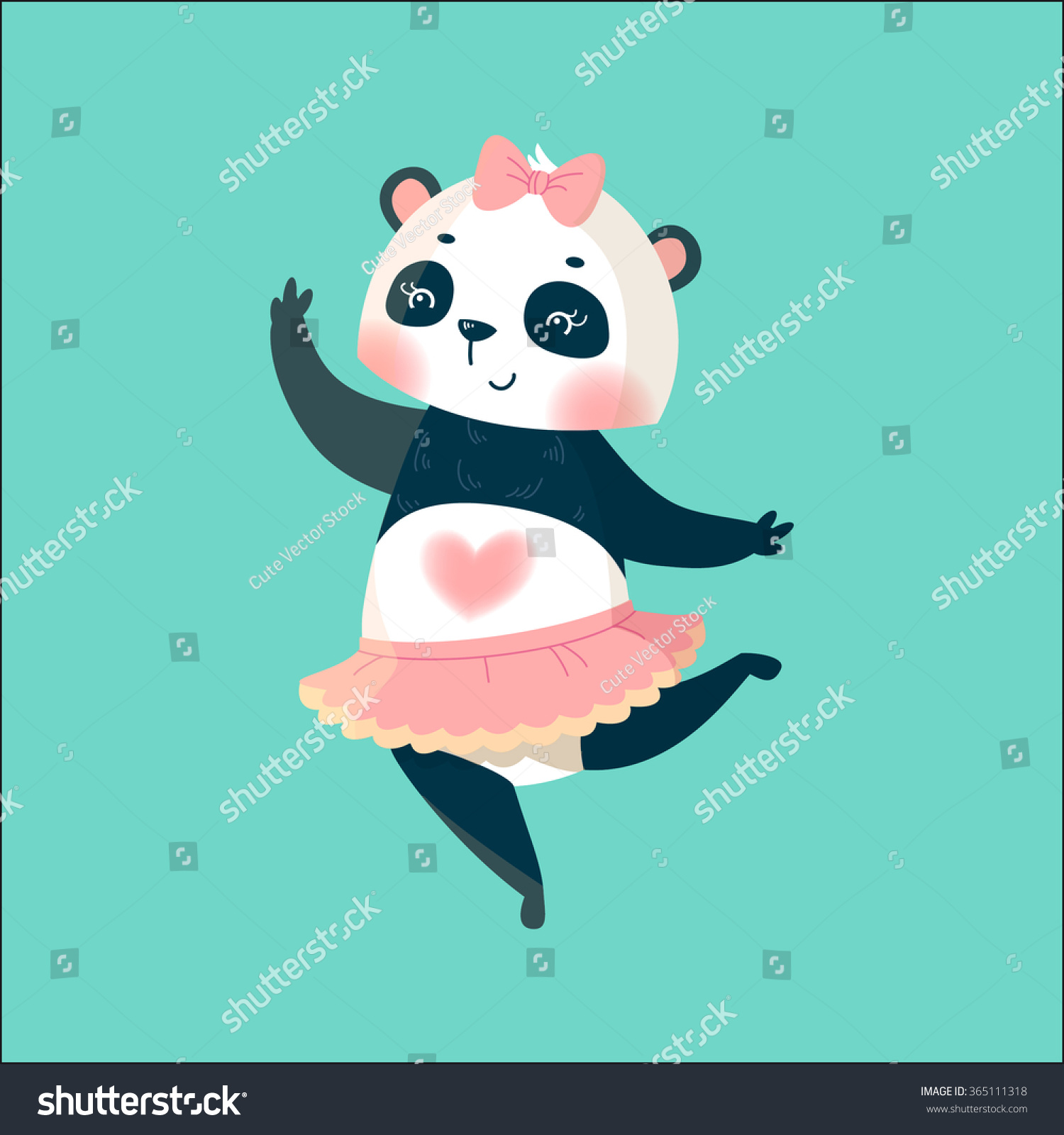 Cute Dancing Panda Ballerina Heart Vector Stock Vector Royalty Free
